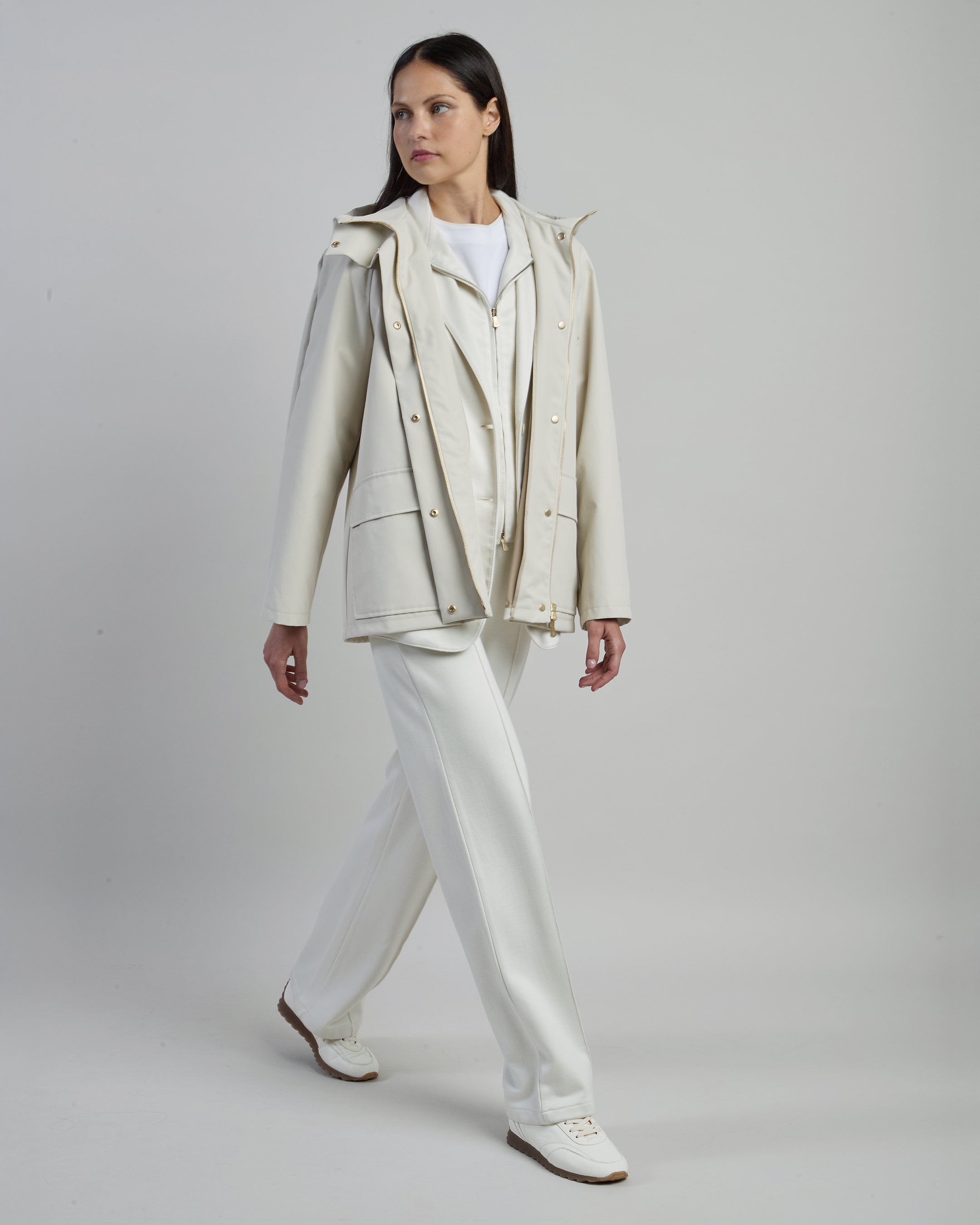 Women's Water-Resistant Cotton Caban Jacket with Hood