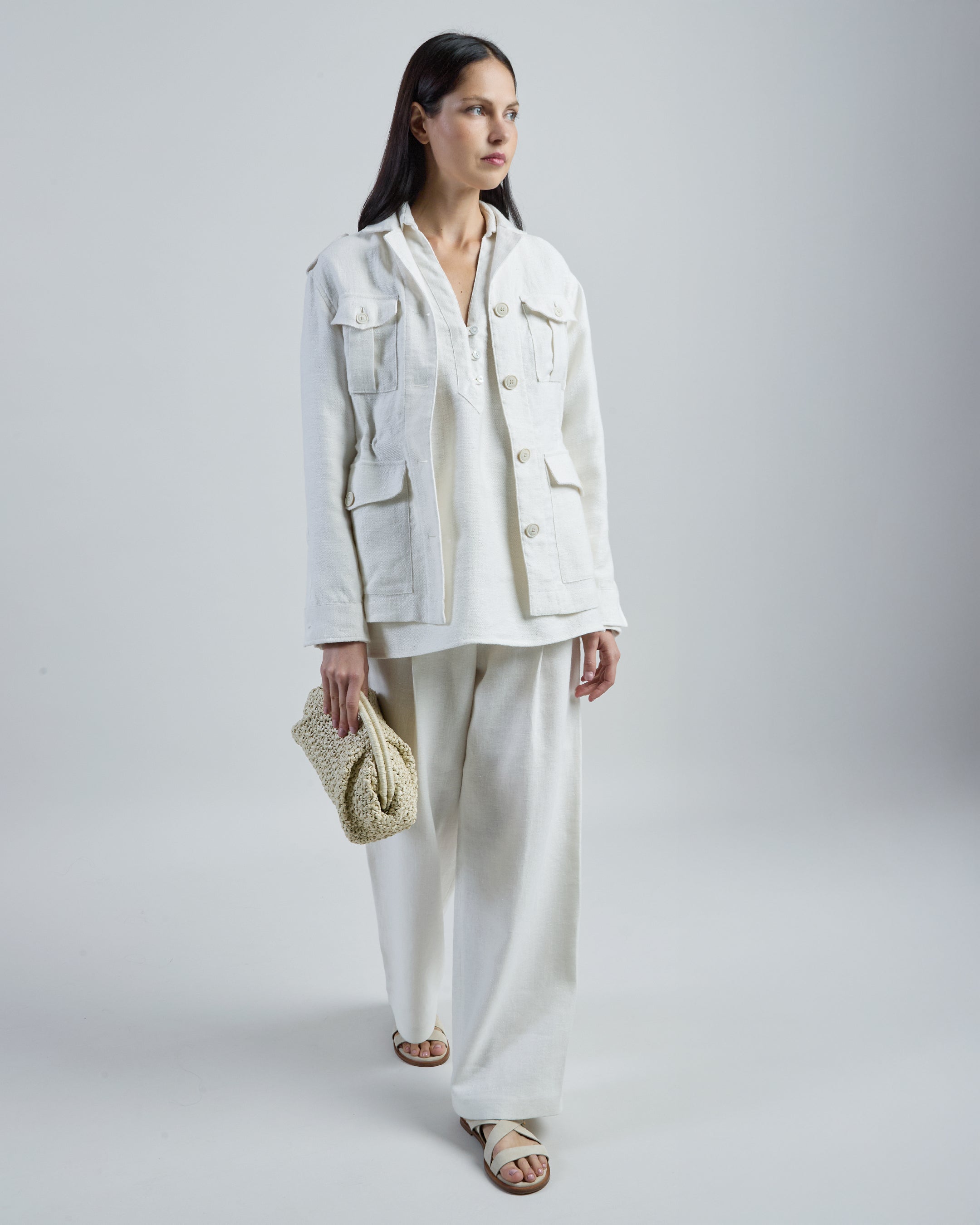 Women's Hemp and Linen Safari Jacket with Pockets