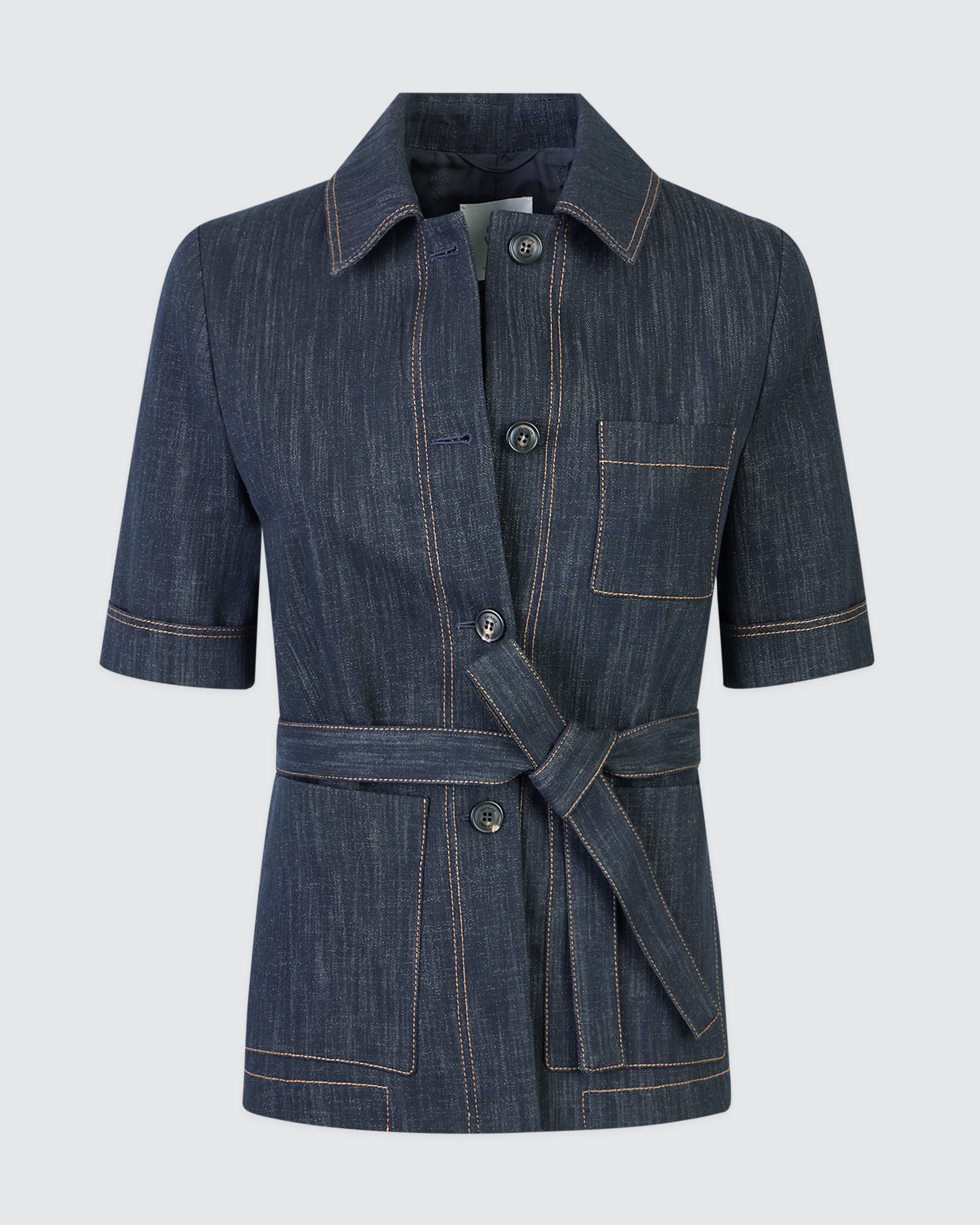 Women's Single-Breasted Cotton Jacquard Jacket with Belt