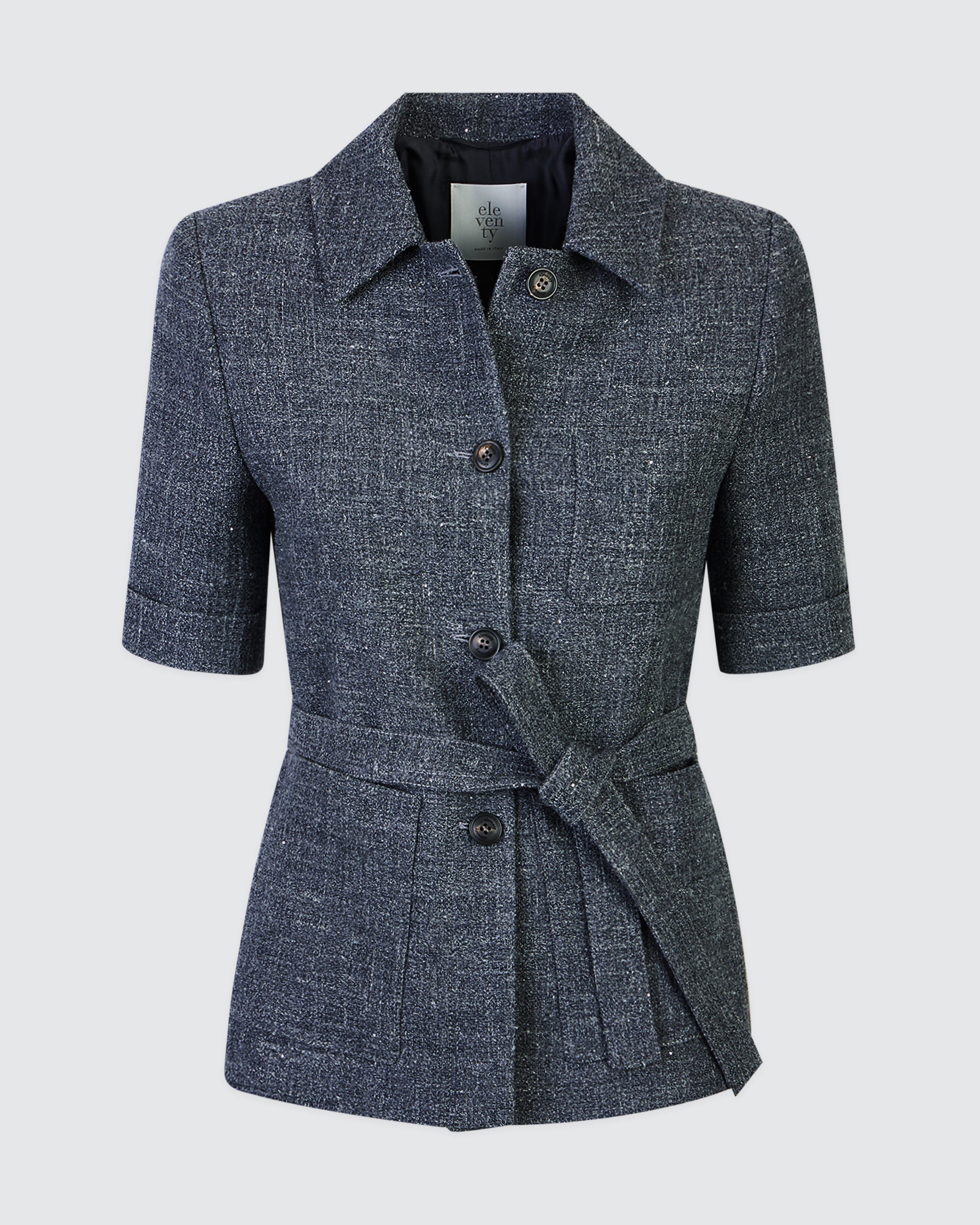 Single-Breasted Wool and Linen Jacket with Short Sleeves
