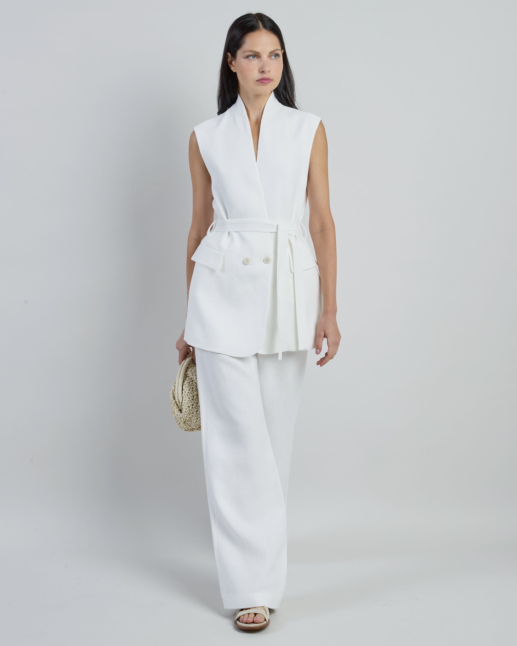 Women's Belted Linen Vest in Sackcloth Fabric