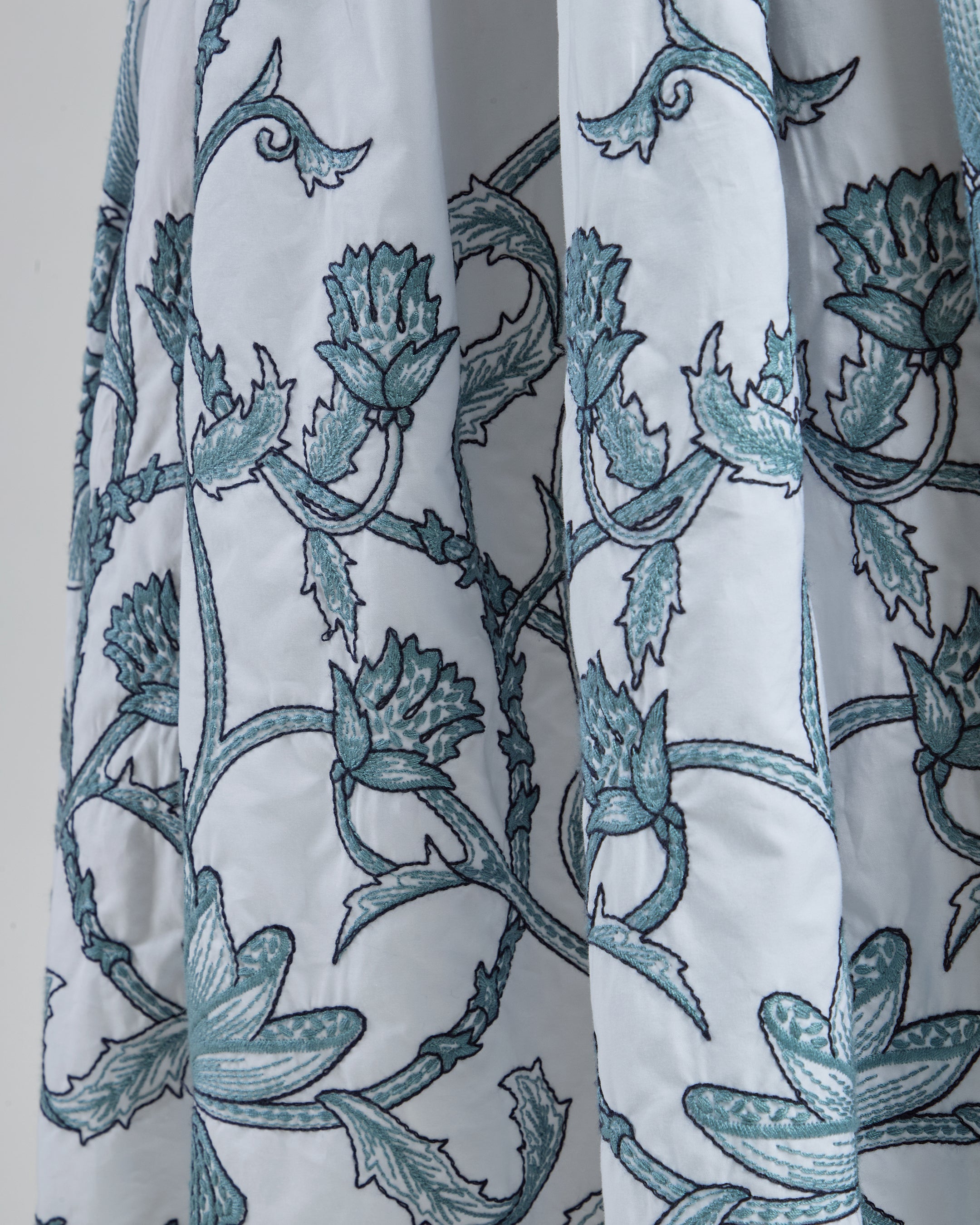 Long Cotton Poplin Skirt with Contrast Embroidery
