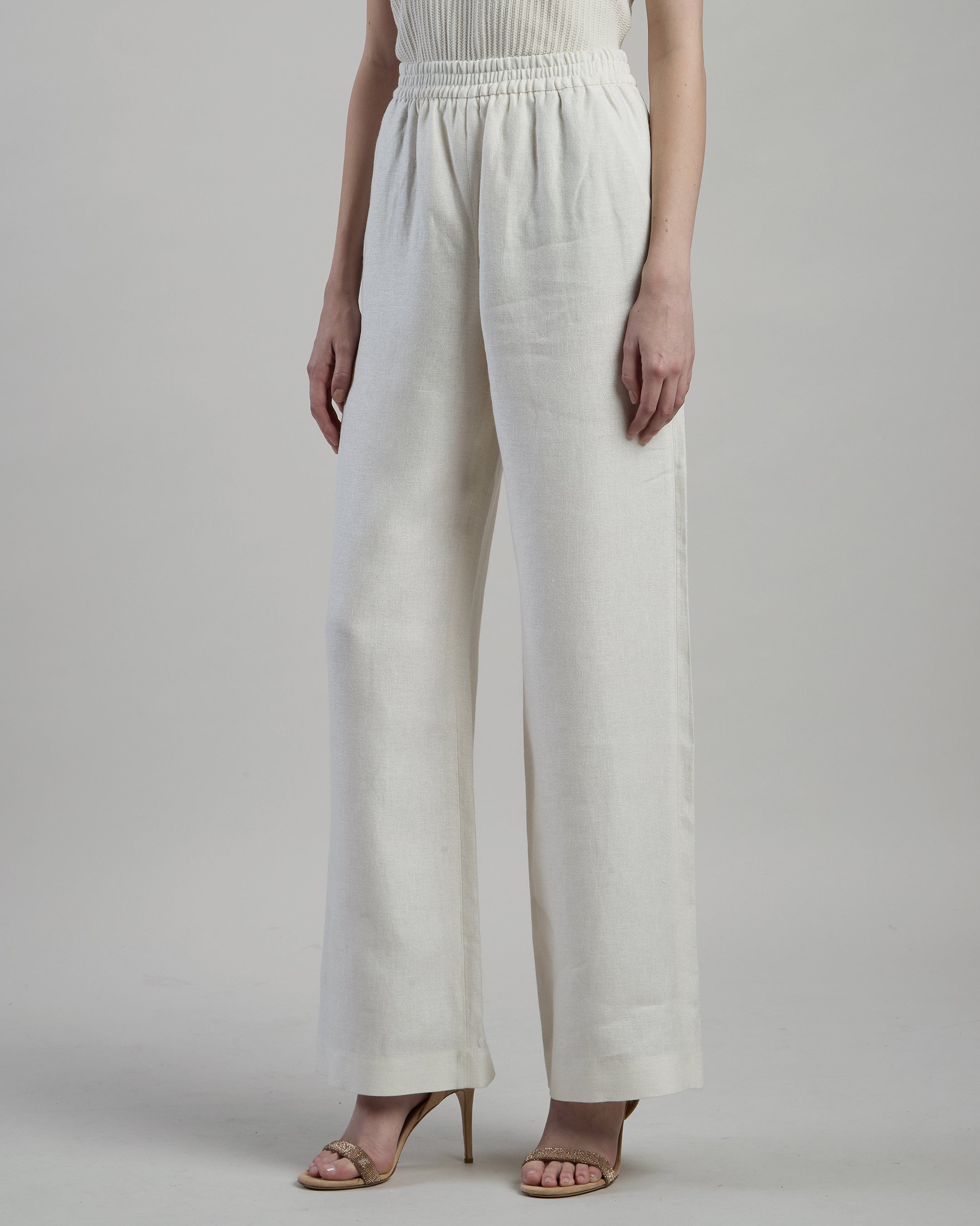 Women's Lurex Linen and Viscose Wide-Leg Trousers