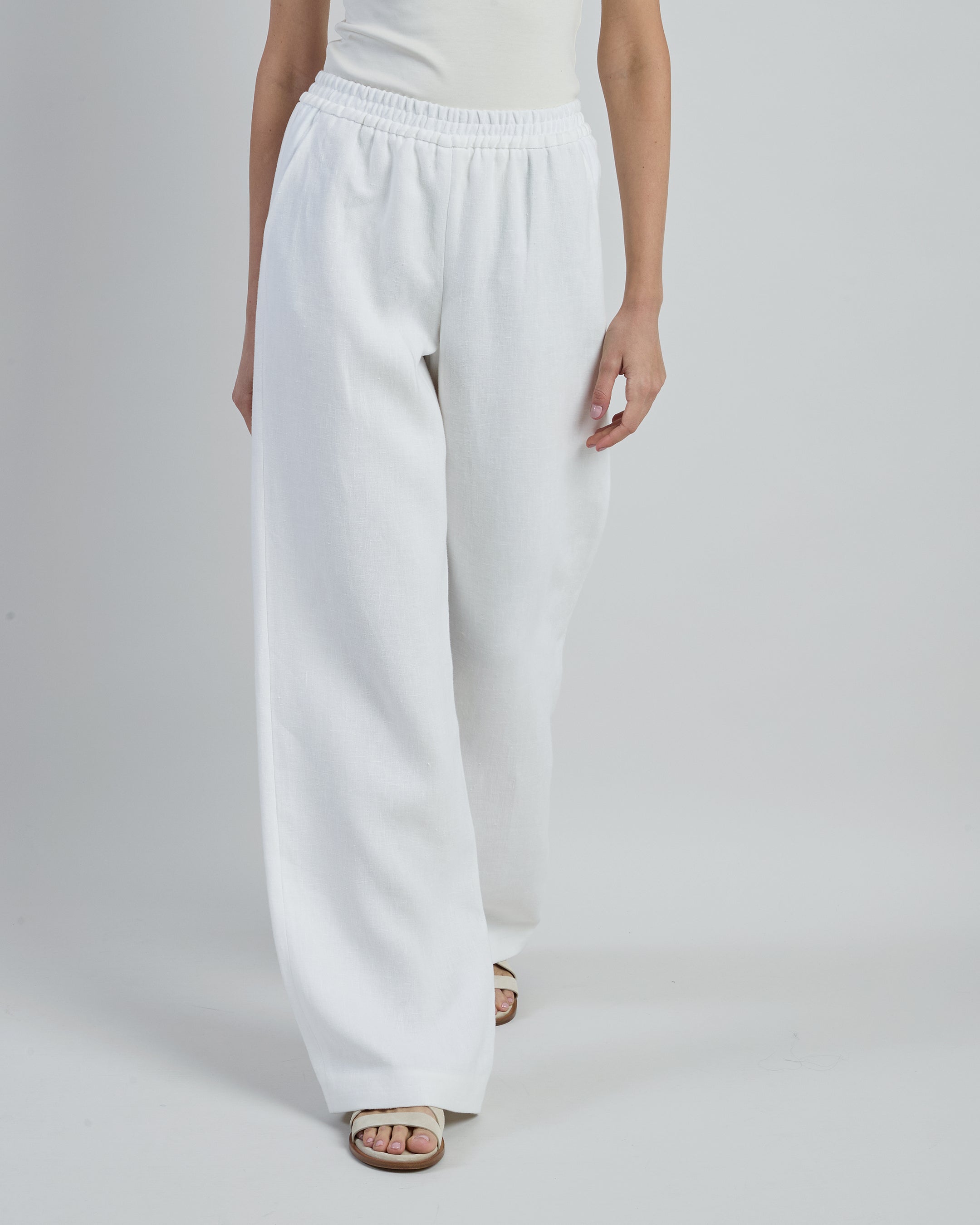 Women's 100% linen trousers with elasticated waist