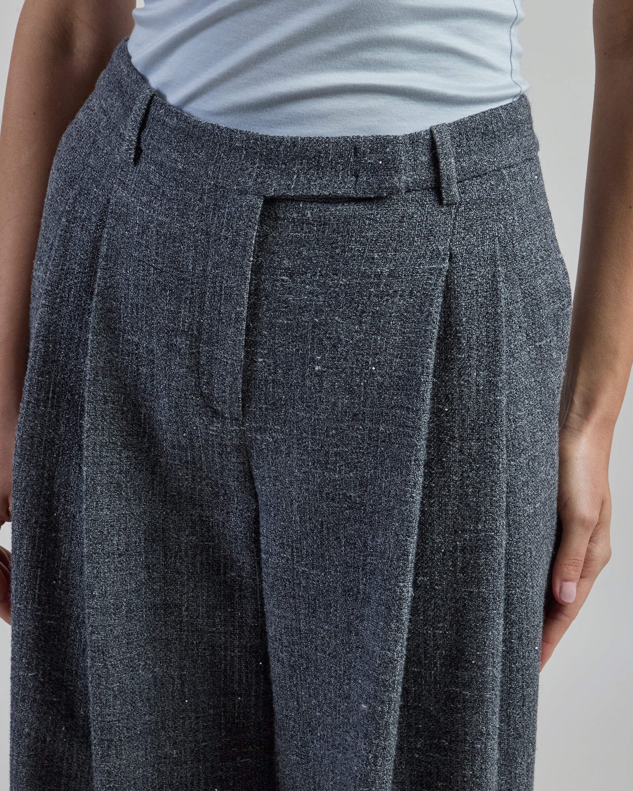 Women's Wool and Linen Trousers with Micro Sequins