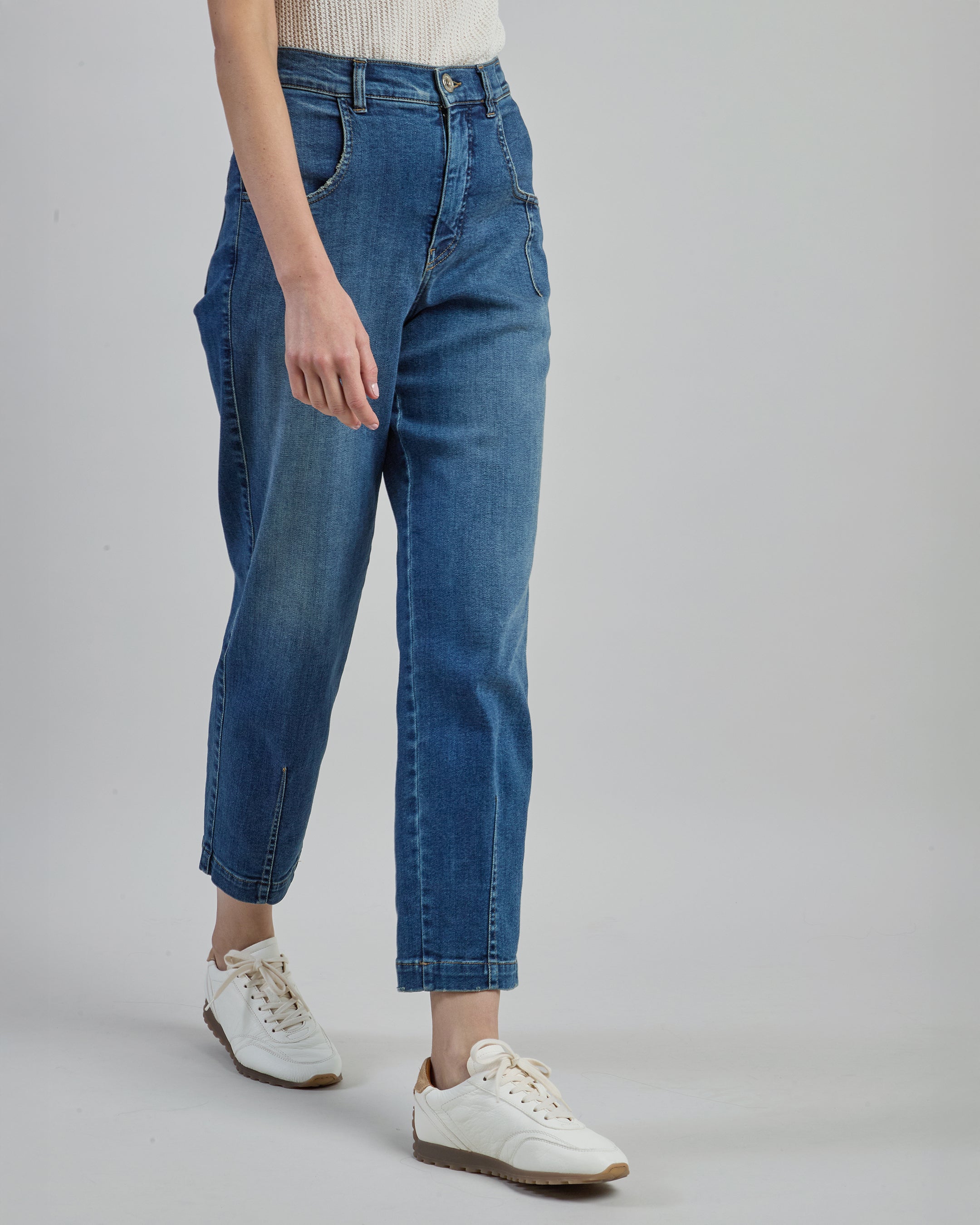 Women's Stretch Cotton Denim Trousers with Pleats