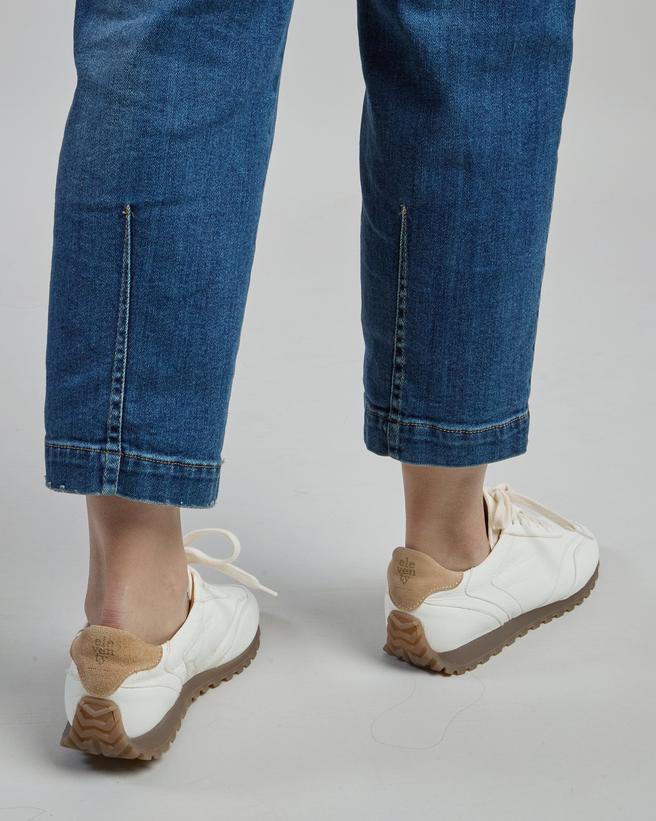 Women's Stretch Cotton Denim Trousers with Pleats