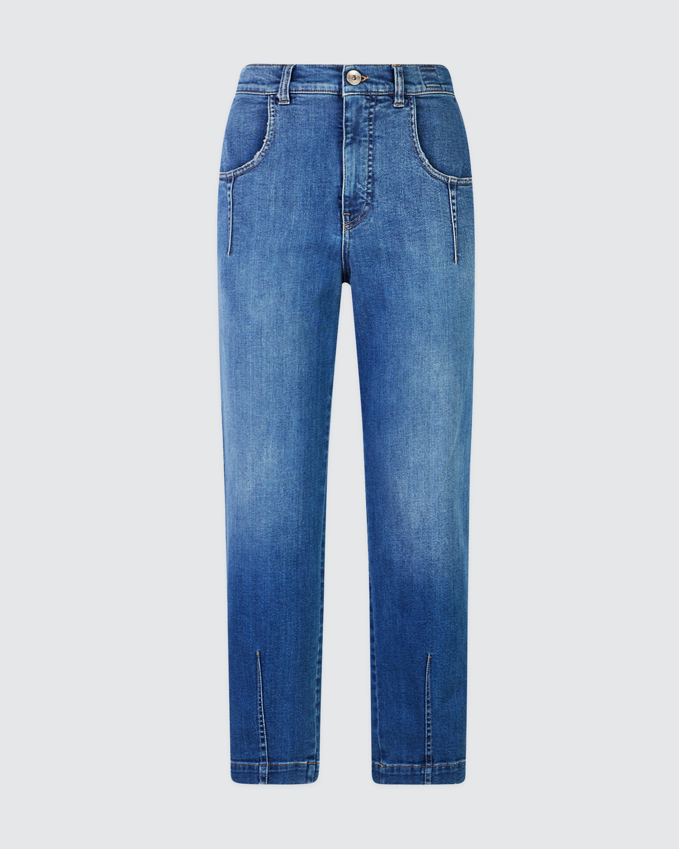 Women's Stretch Cotton Denim Trousers with Pleats