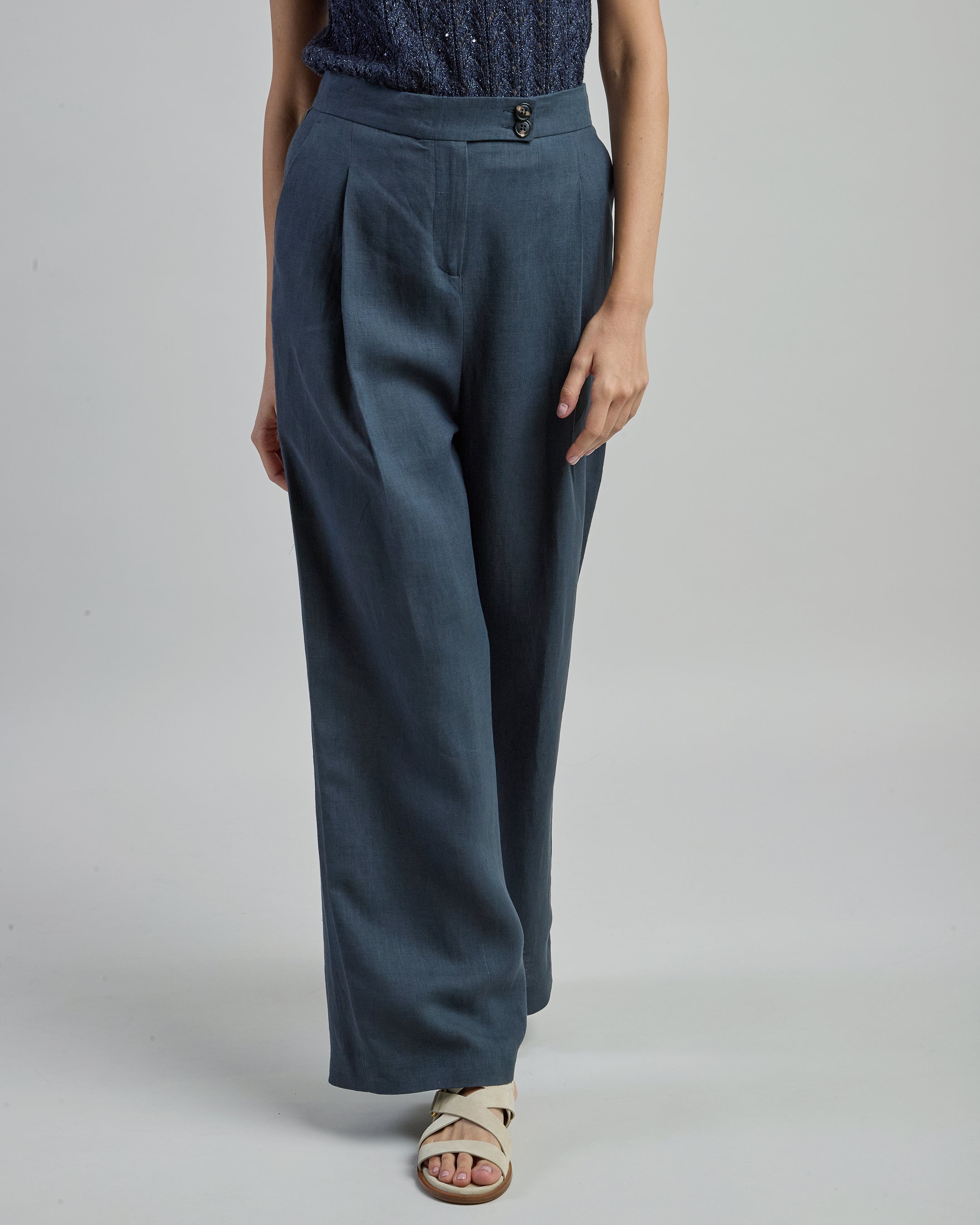 Women's High-Waisted Tailored 100% Linen Summer Pants