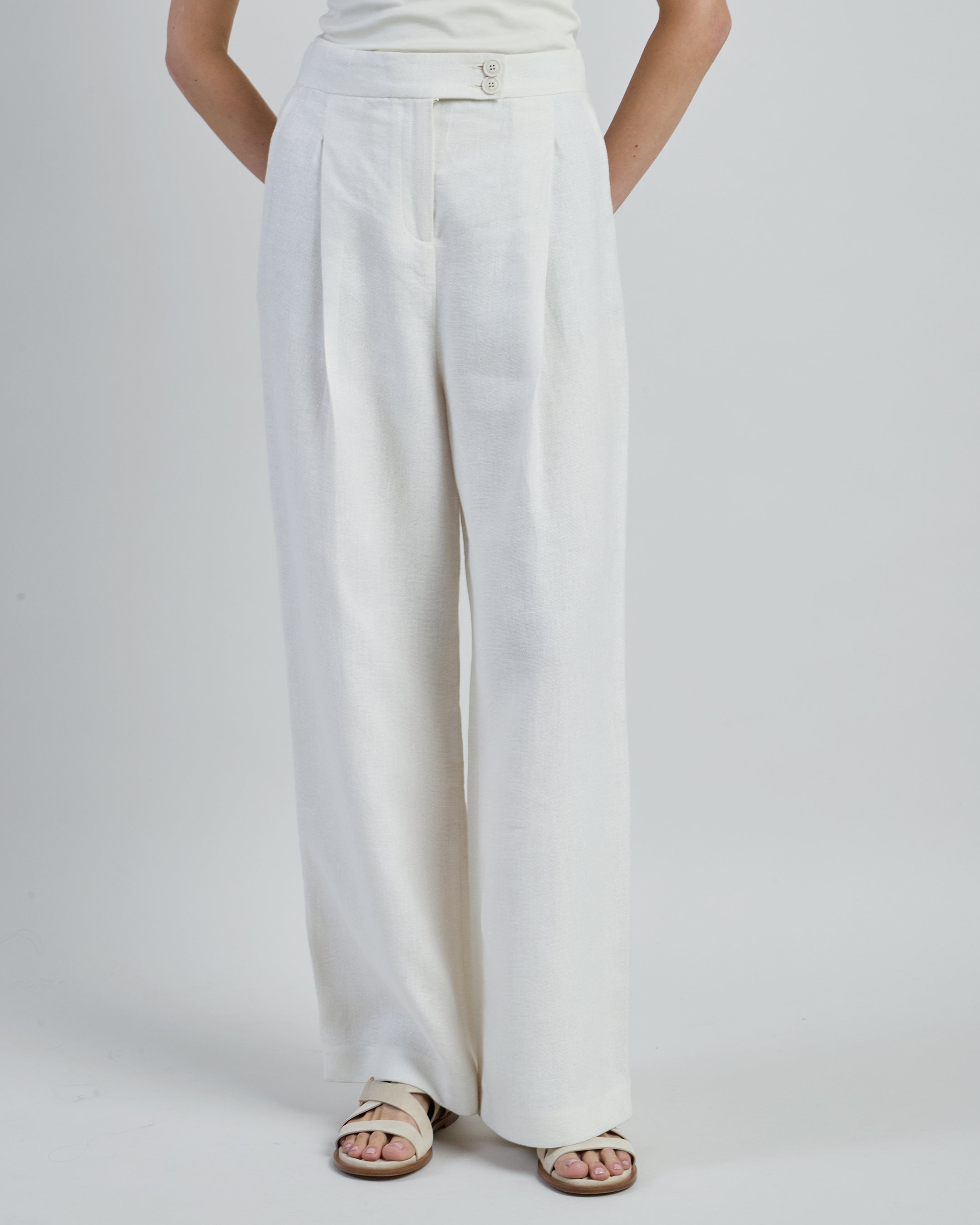 Women's Linen and Viscose Lurex Straight-Leg Trousers