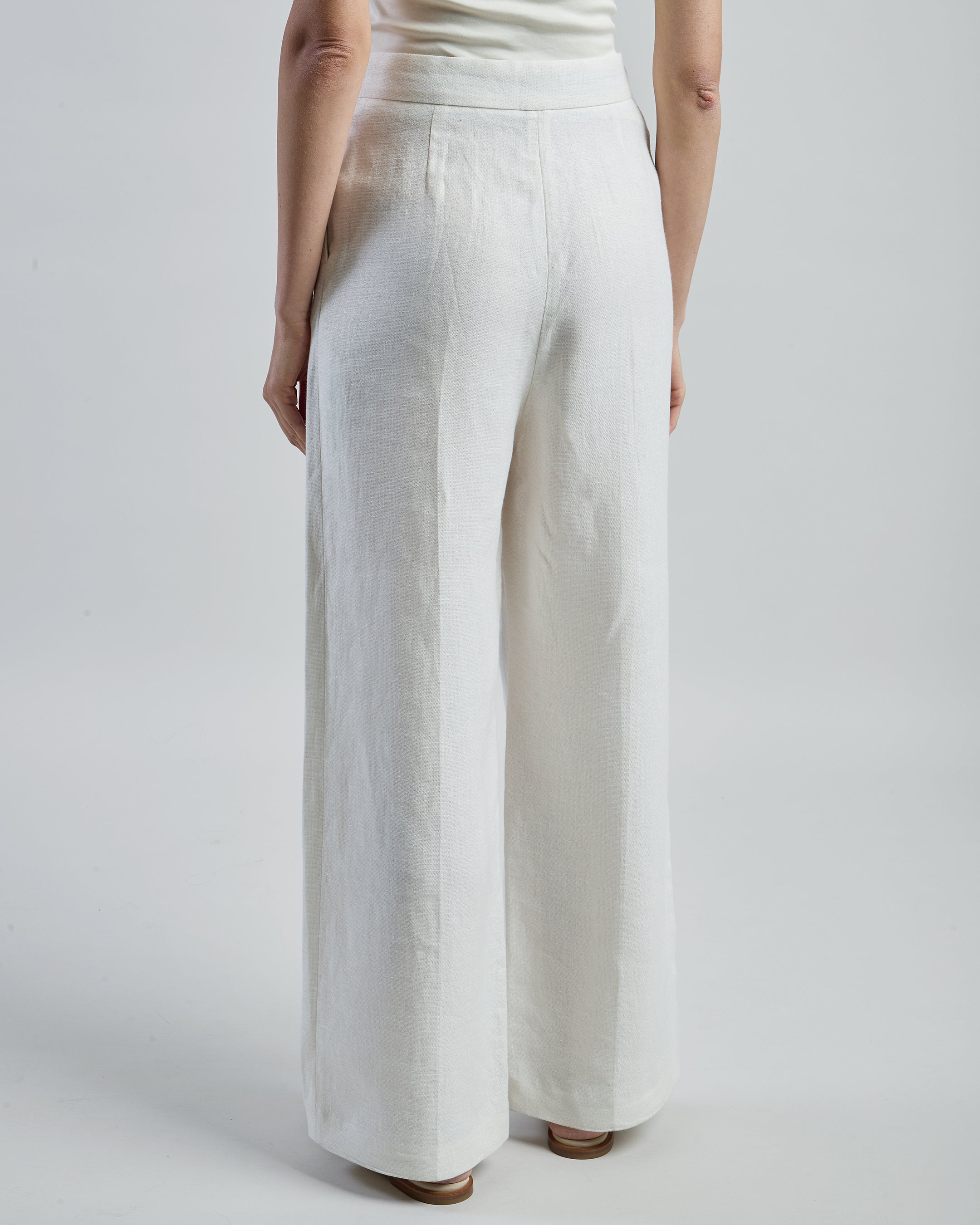 Women's Linen and Viscose Lurex Straight-Leg Trousers