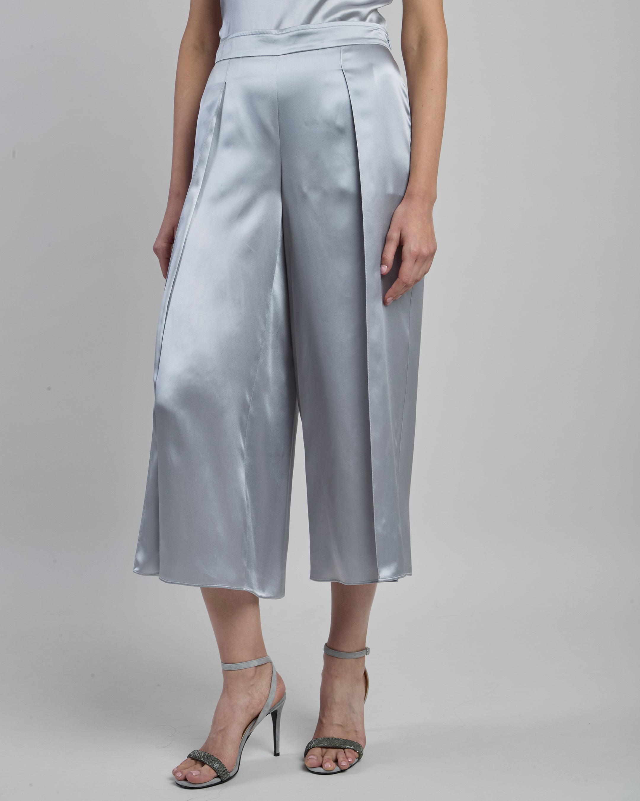 Women's Elegant Double Silk Satin Trousers with Pleats