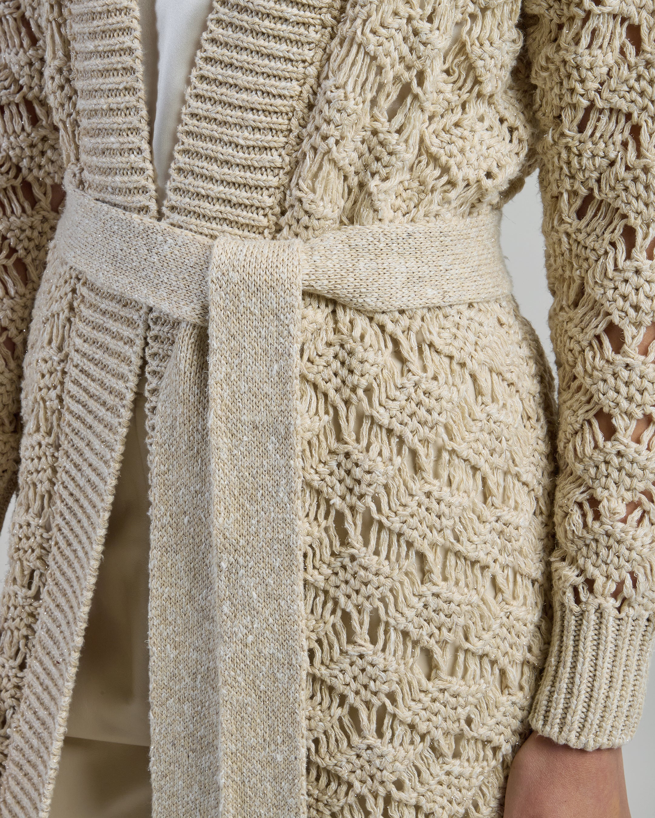 Women's Long Linen Cotton and Silk Cardigan with Belt