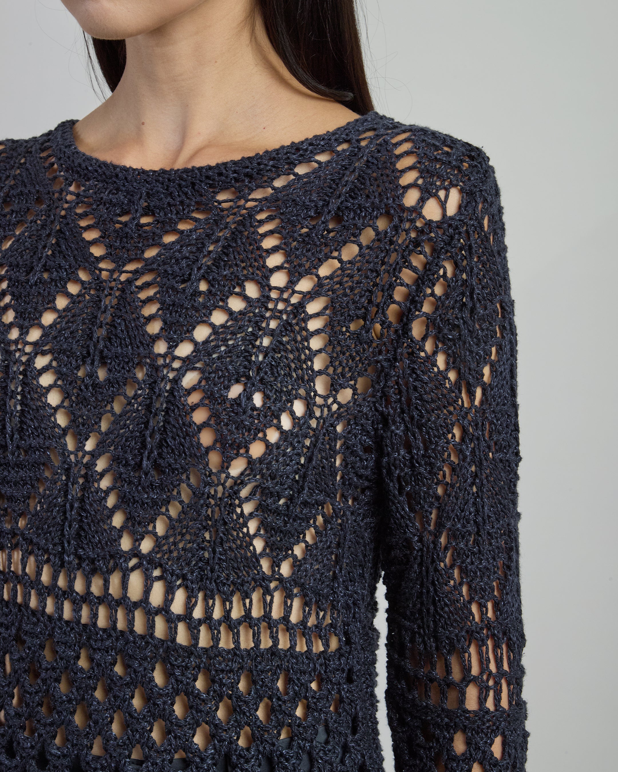 Women's Crew Neck Linen and Silk Micro-Bouclé Sweater
