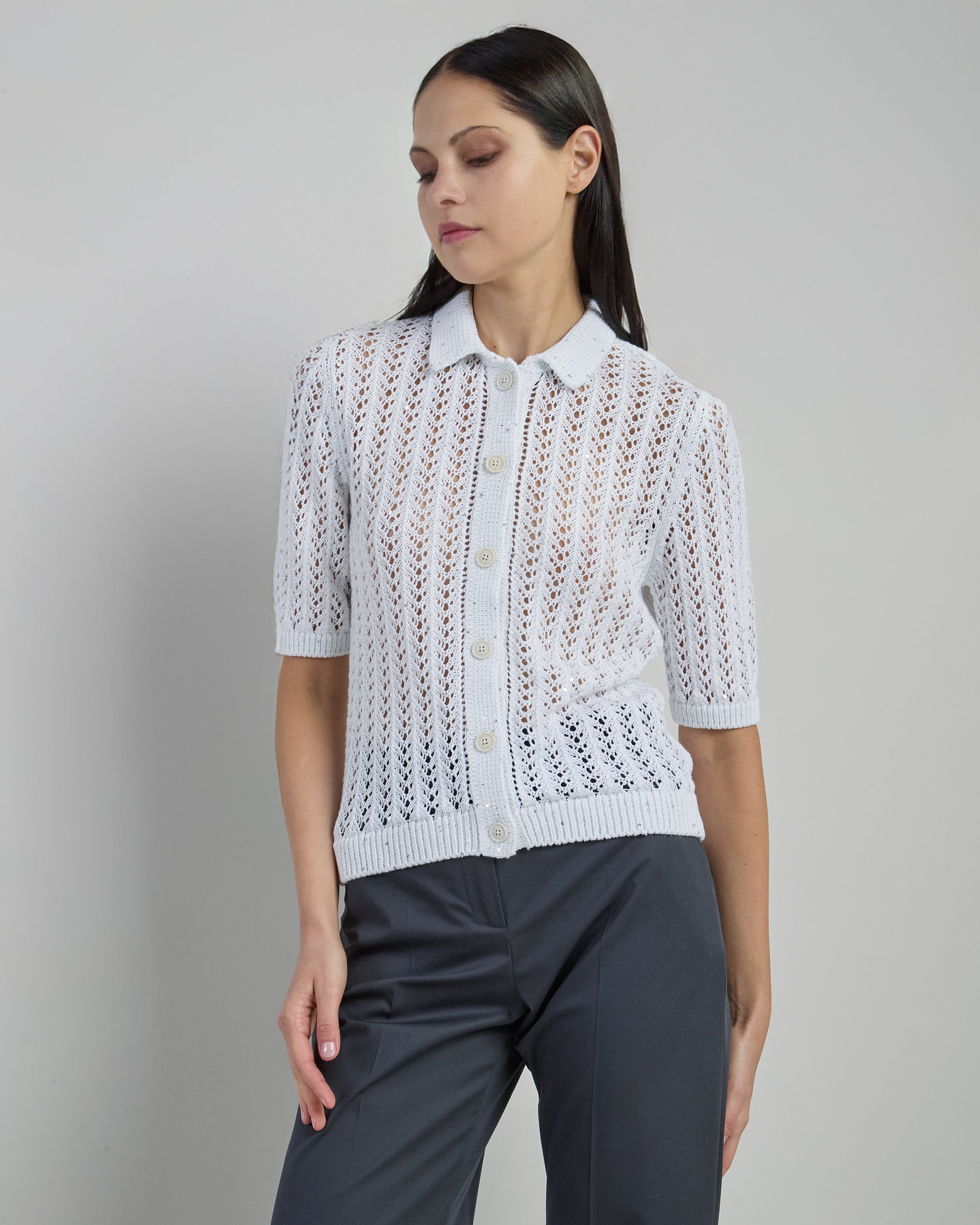 Women's Cotton Linen Knitted Shirt with Sequins