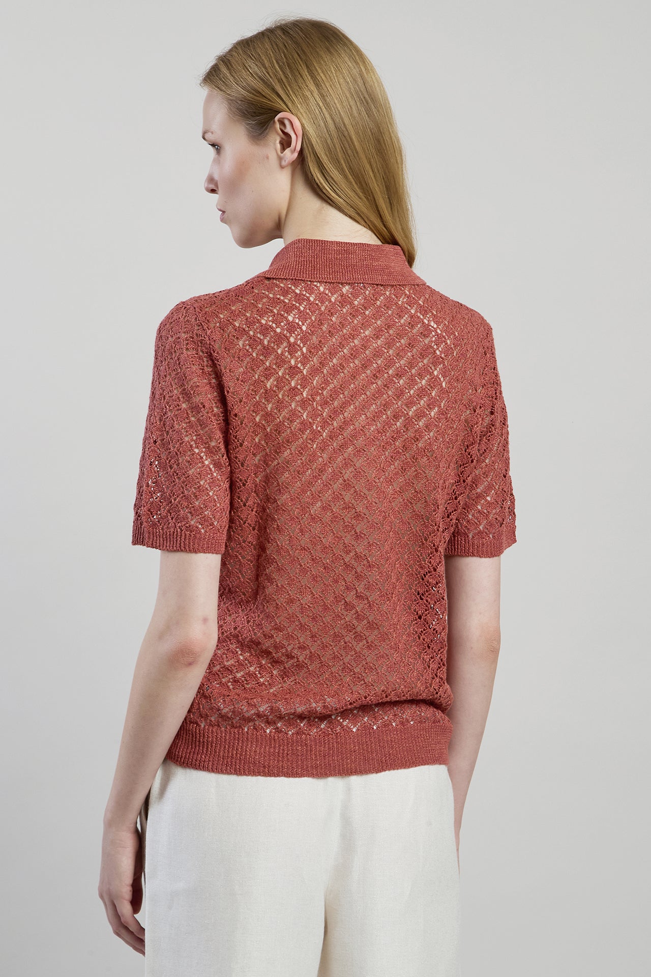 Linen and Silk Knitted Polo Shirt with Exclusive Stitch
