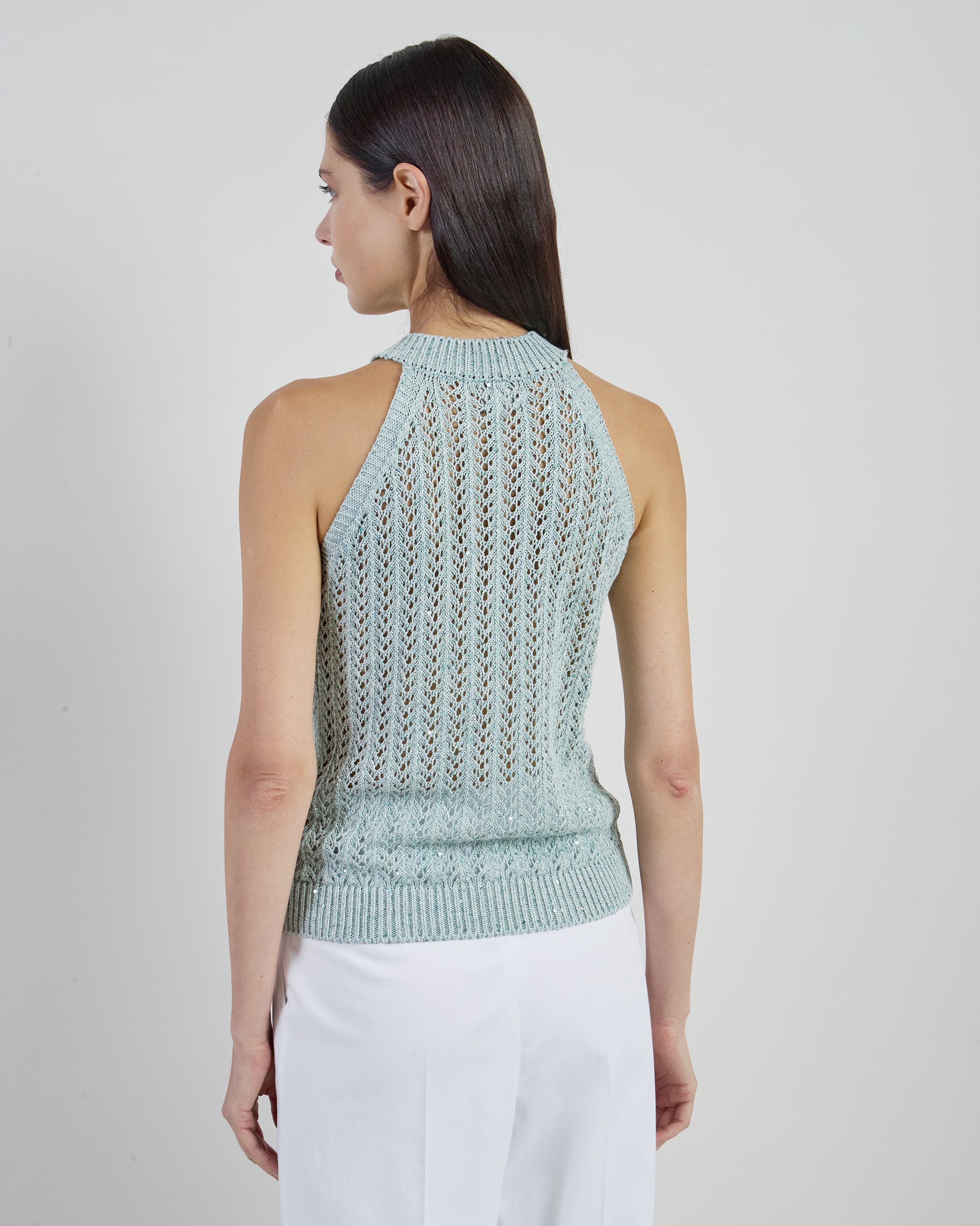 Cotton Linen Sleeveless Sweater with Sequin Details