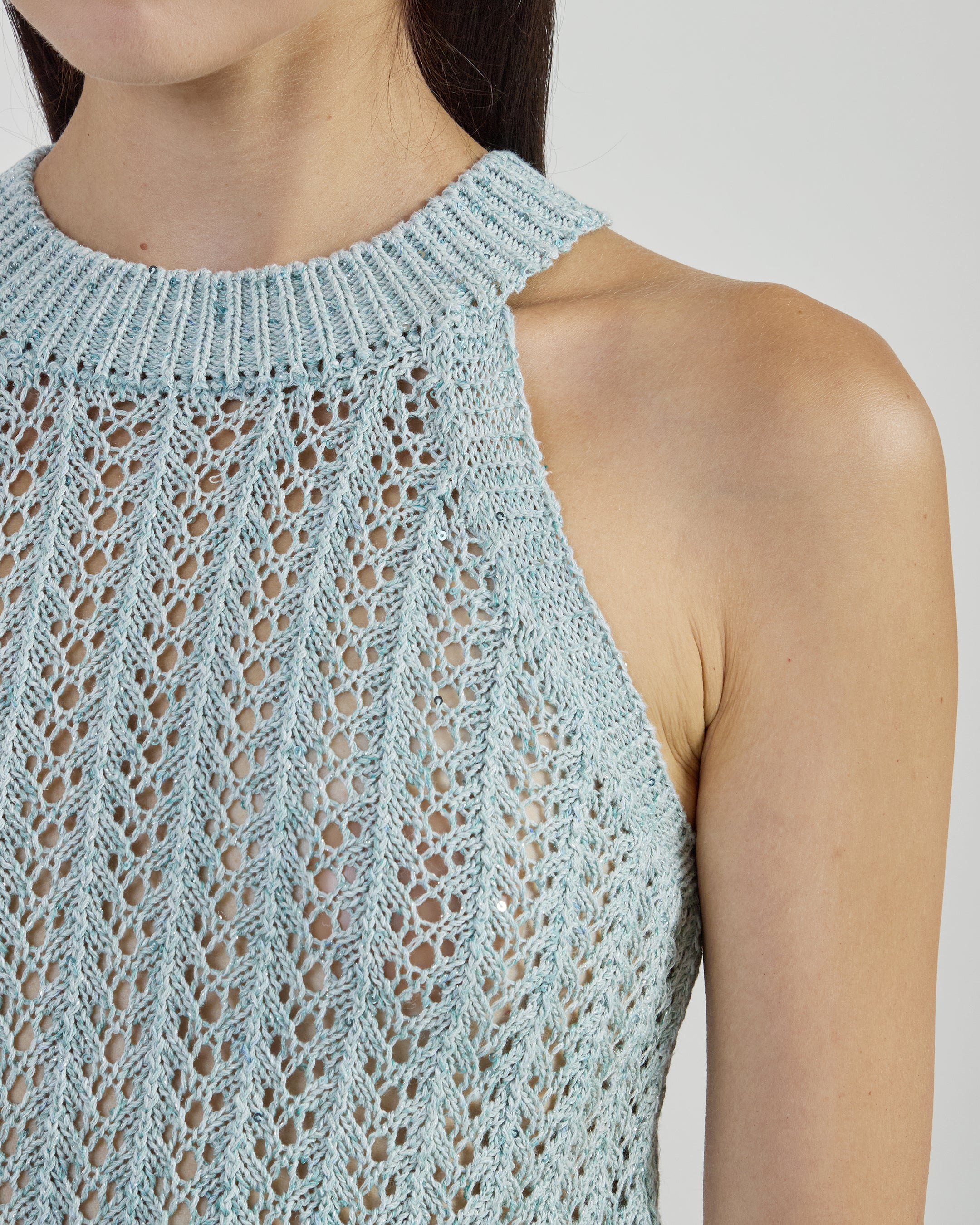 Cotton Linen Sleeveless Sweater with Sequin Details
