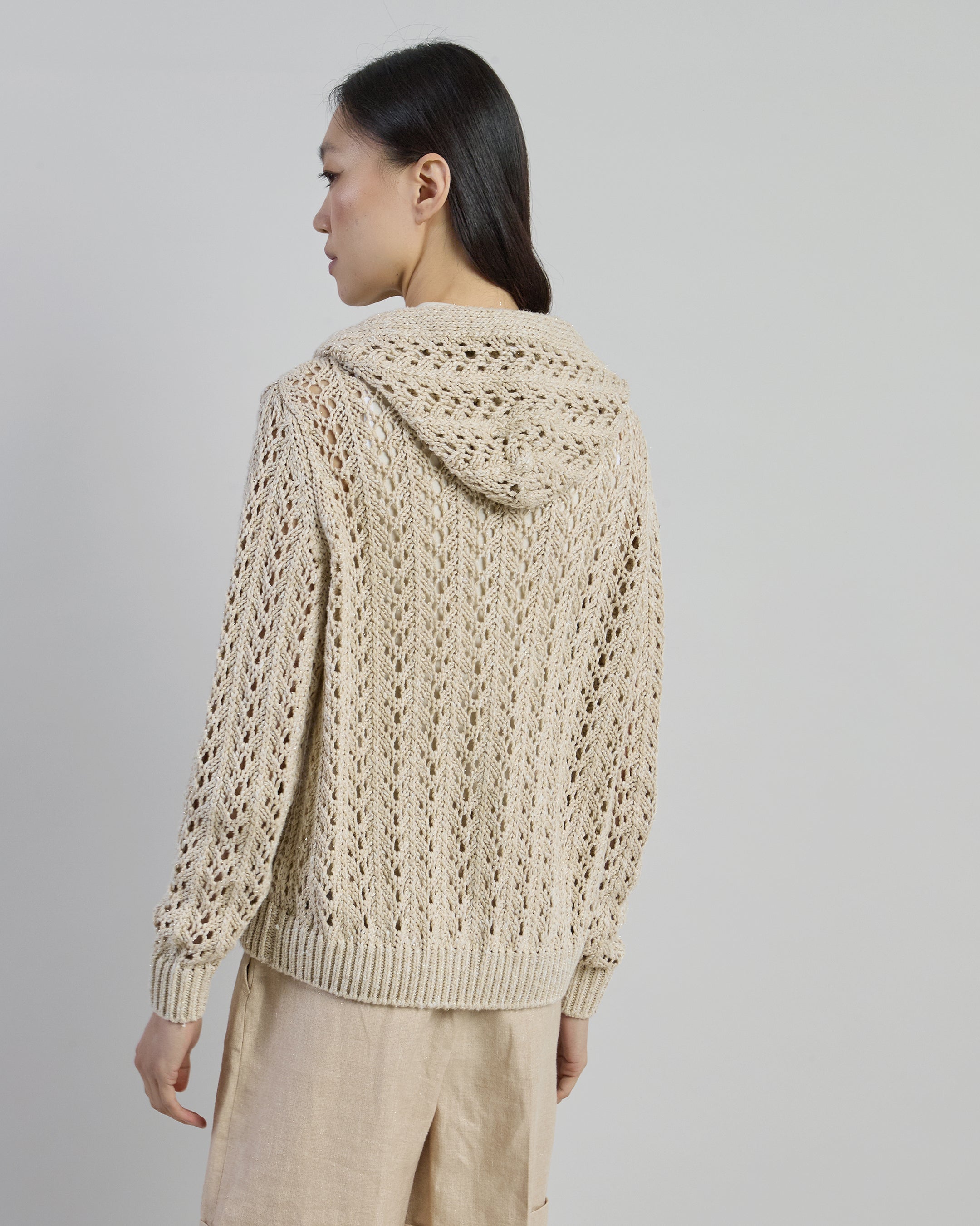 Full Zip Linen Cotton and Silk Hooded Sweater
