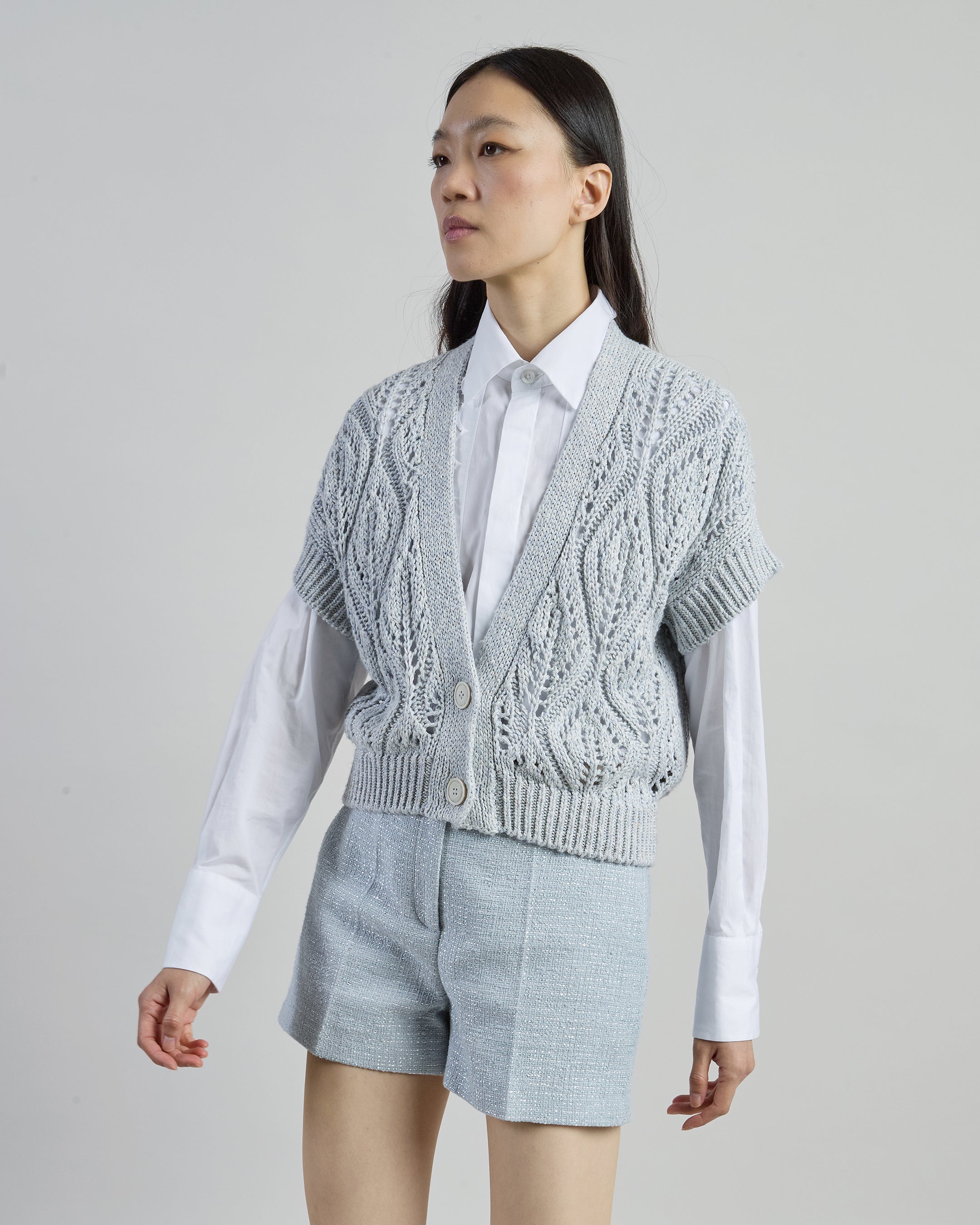 Women's Linen Cotton Silk Short Sleeve V-Neck Cardigan