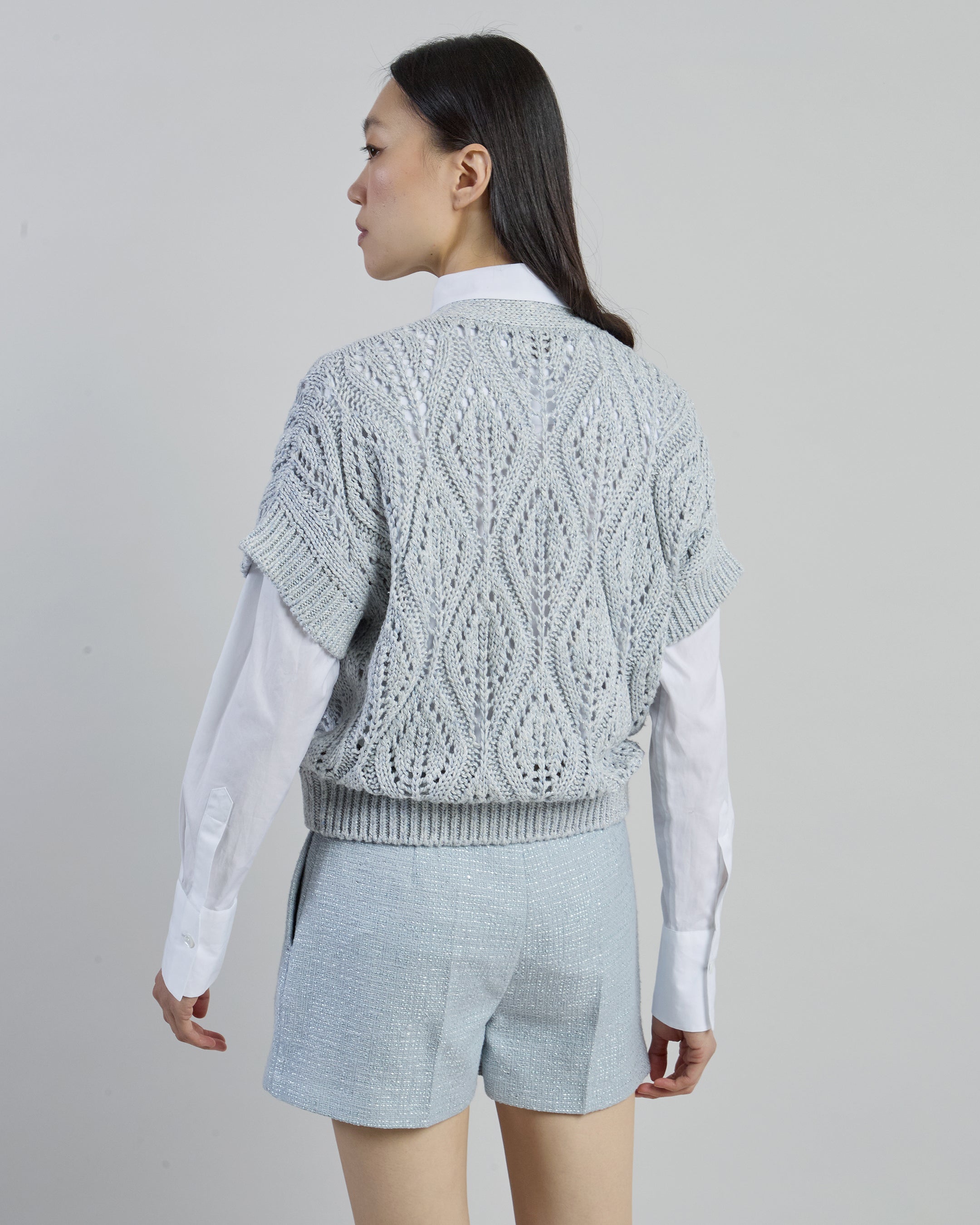 Women's Linen Cotton Silk Short Sleeve V-Neck Cardigan