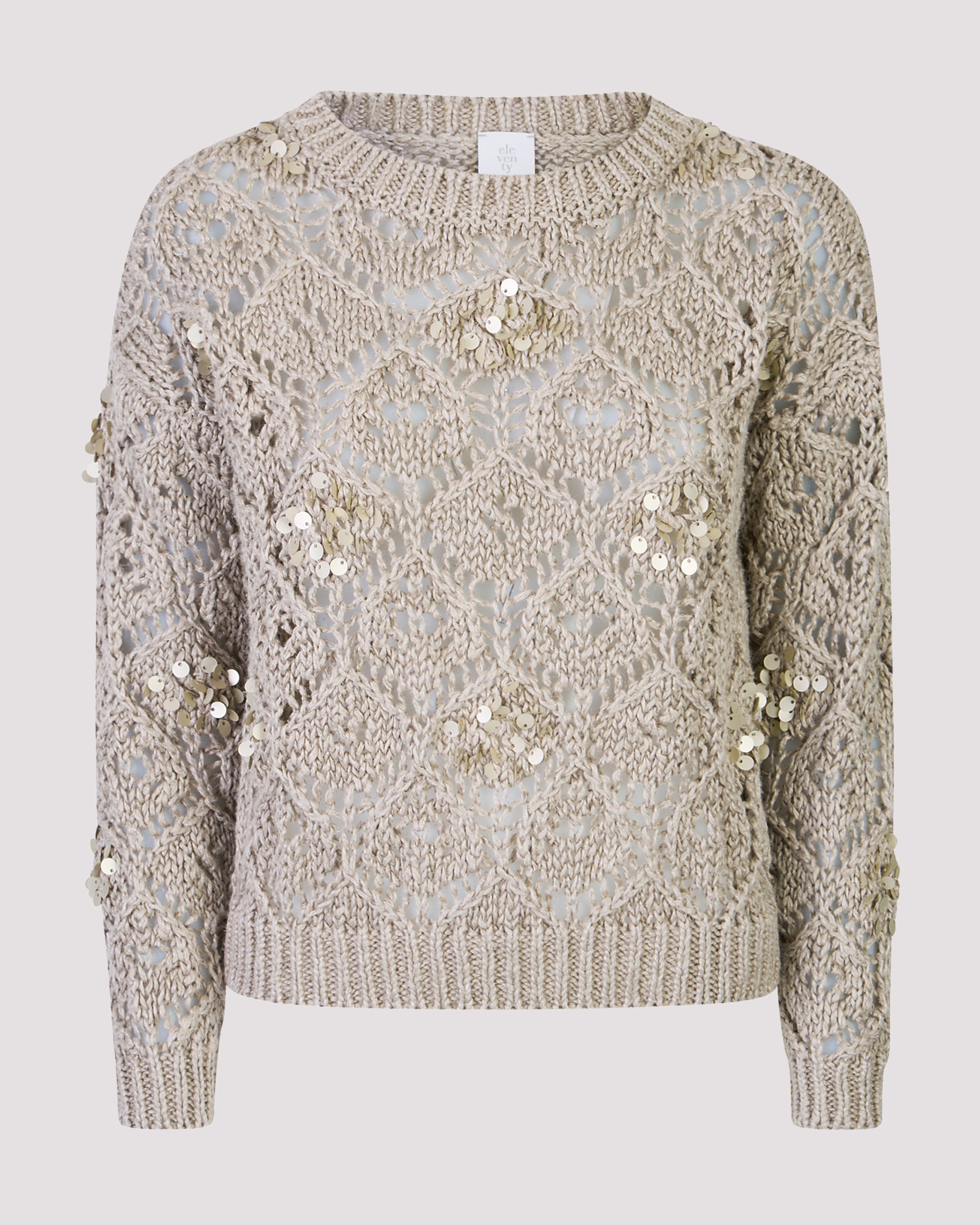 Women's Crew Neck Linen Sweater with Sequins