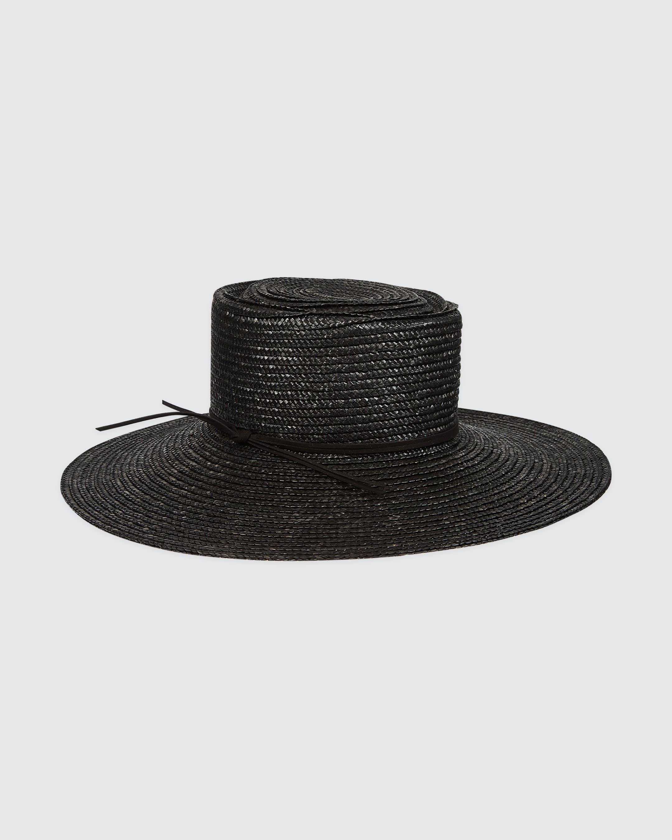 Wide-Brim Natural Straw Hat with Leather Ribbon