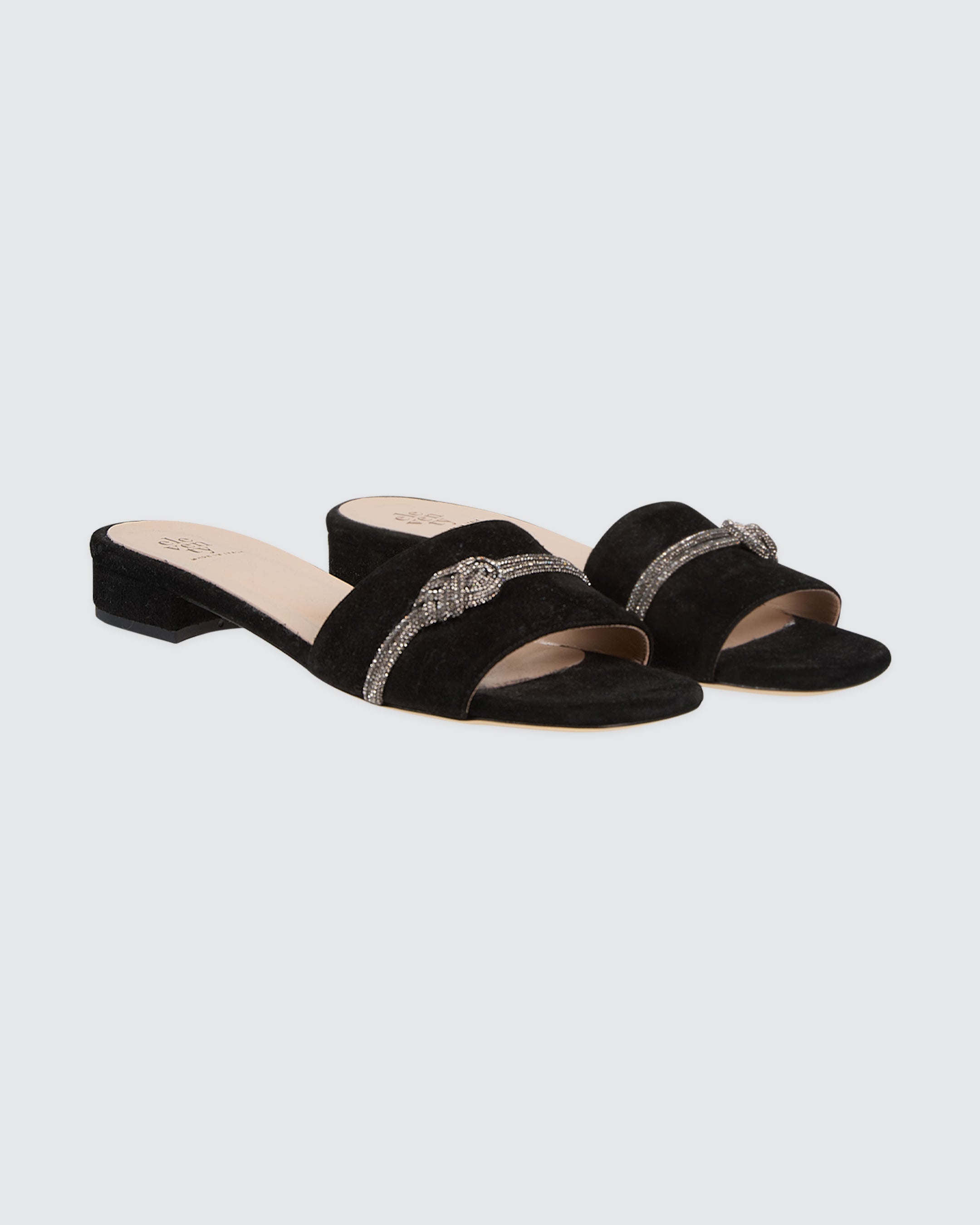 Women's Suede Slide Sandals with Rhinestone Detailing