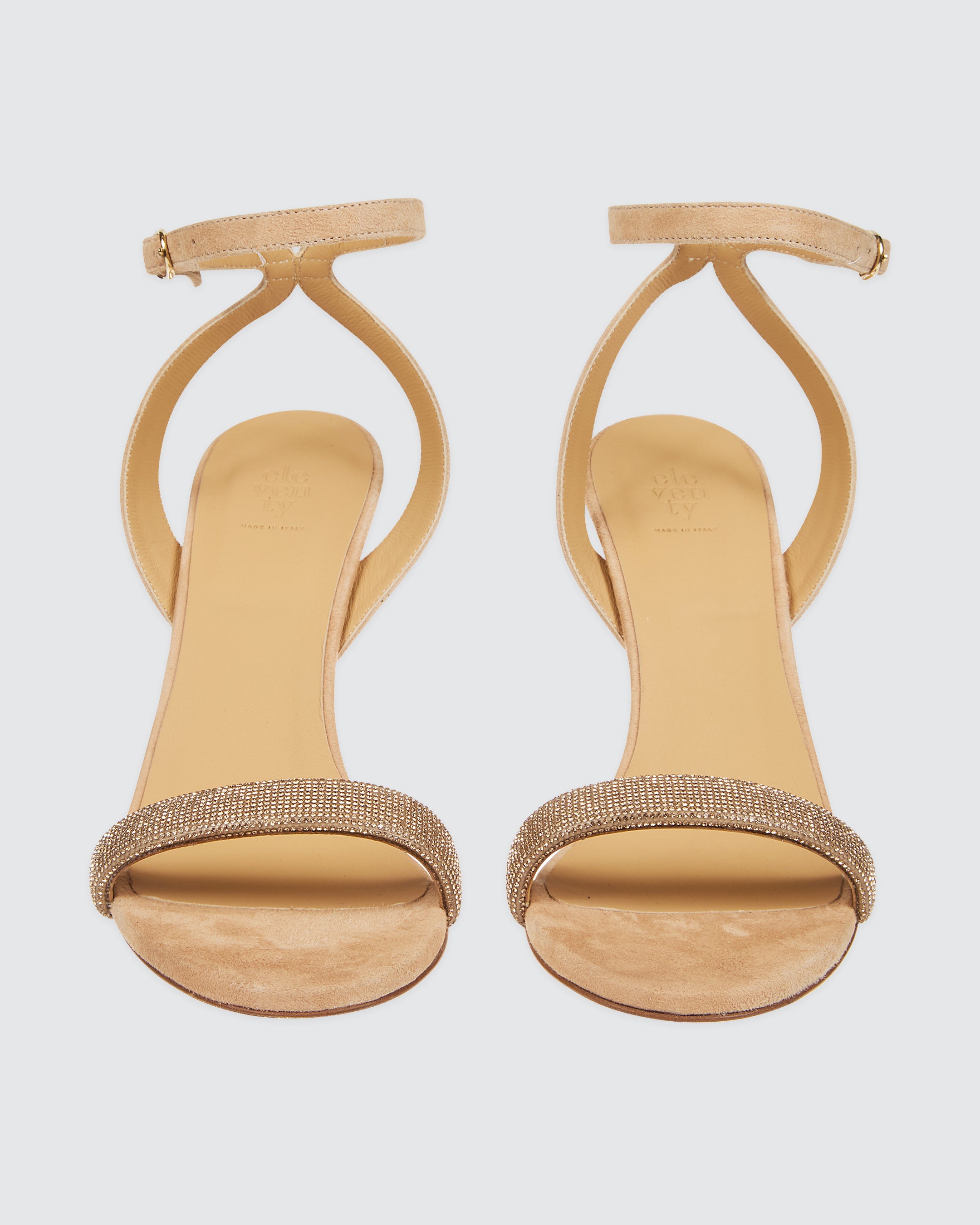 Suede Heeled Sandals with Rhinestone Band