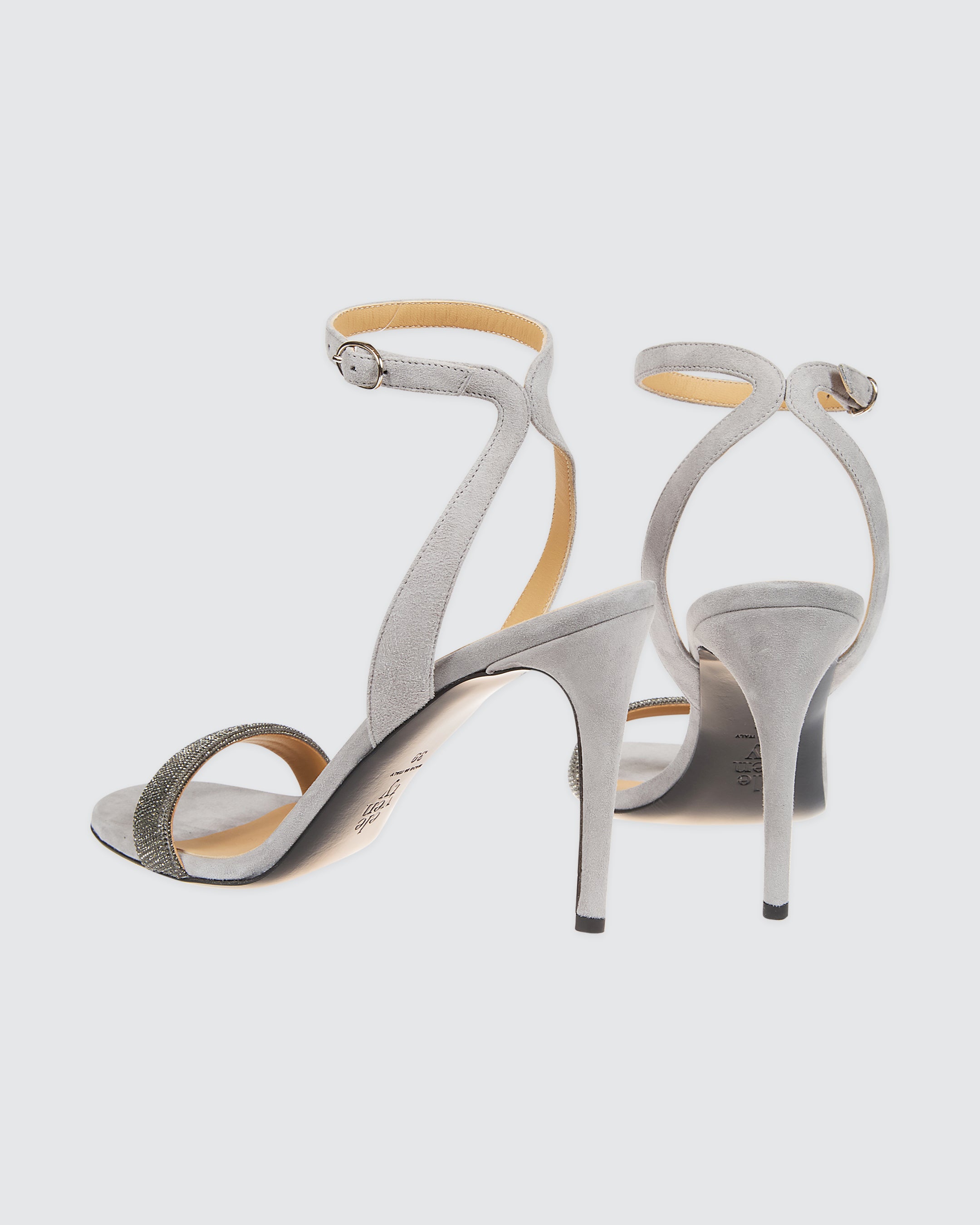 Suede Heeled Sandals with Rhinestone Band