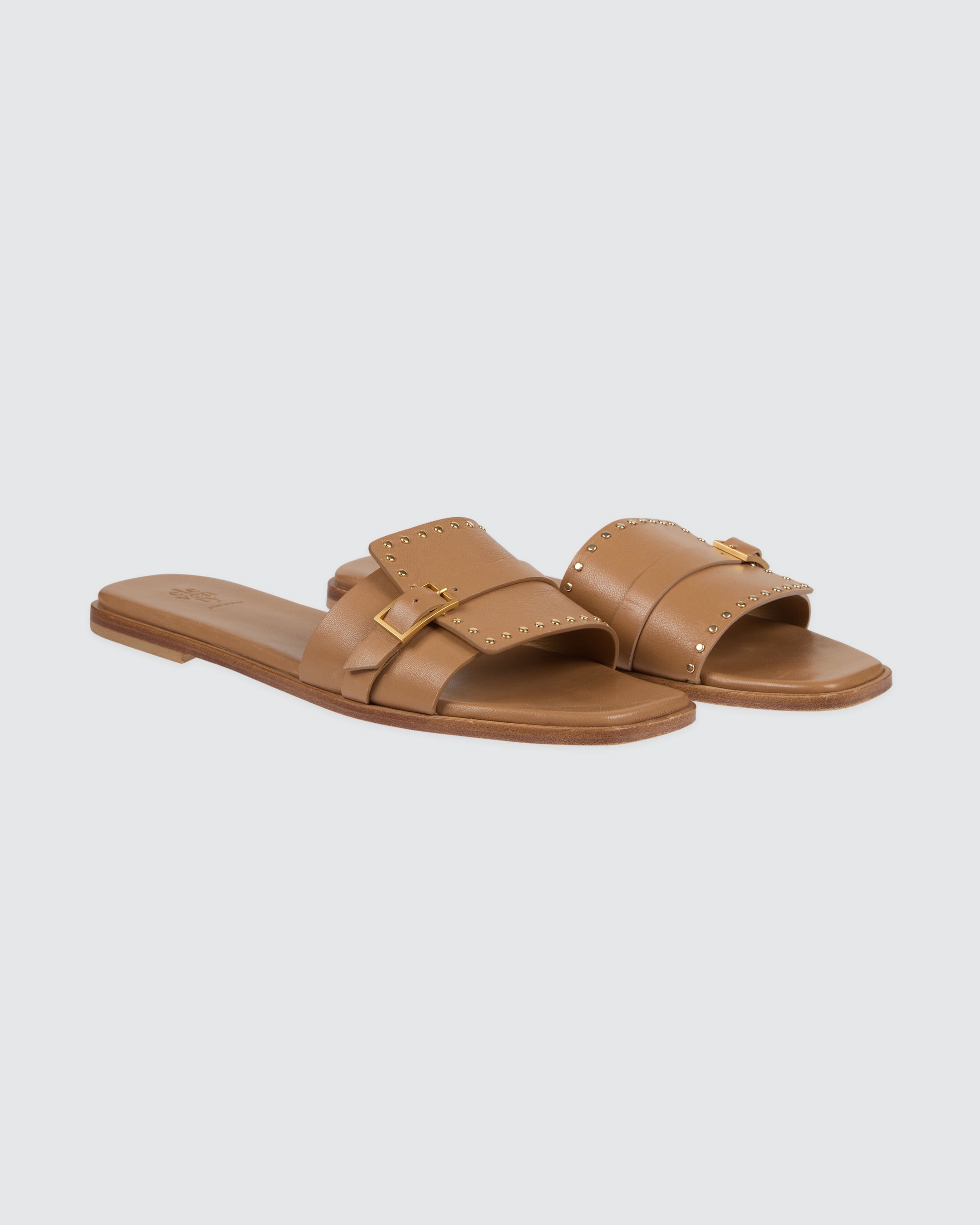 Women's Nappa Leather Flat Slides with Micro-Studs