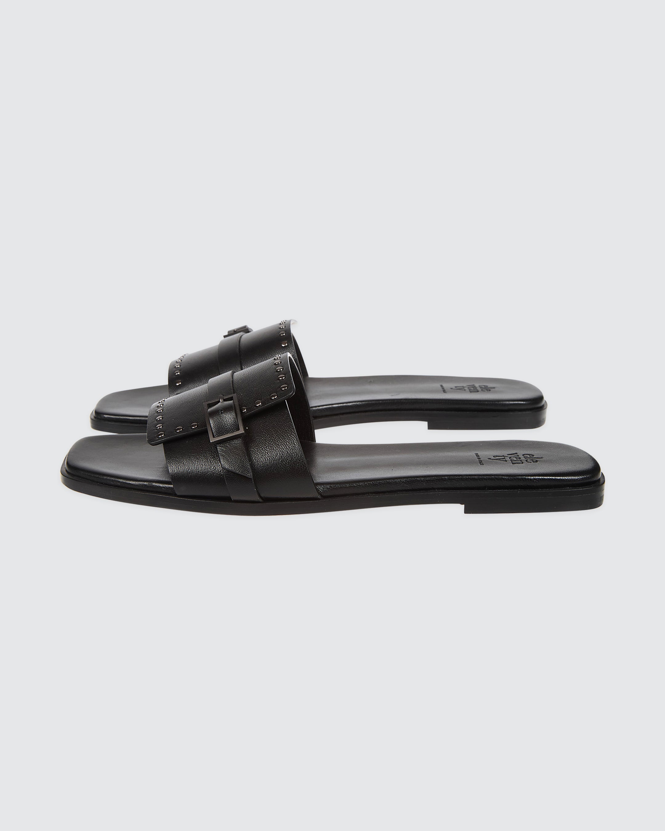Women's Nappa Leather Flat Slides with Micro-Studs