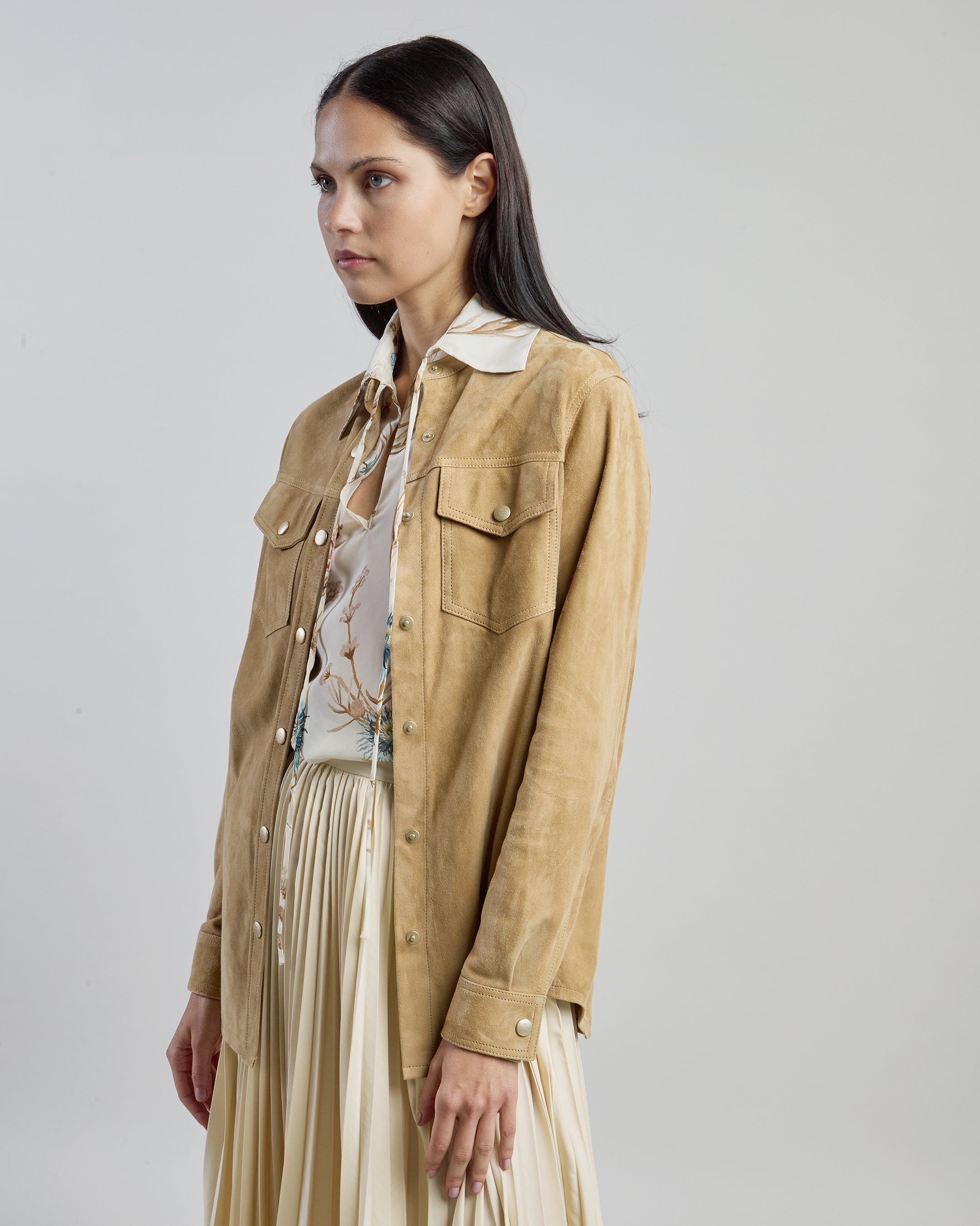 Women's Lightweight Lambskin Suede Western-Style Shirt