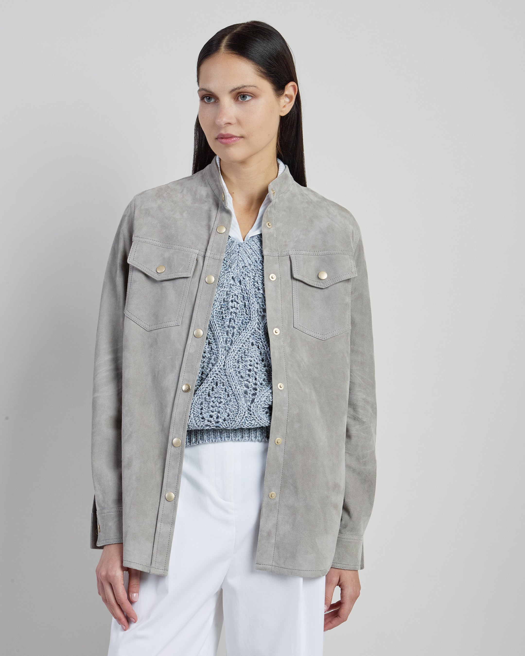 Camicia in Suede Donna in Pelle di Agnello Stile Texano