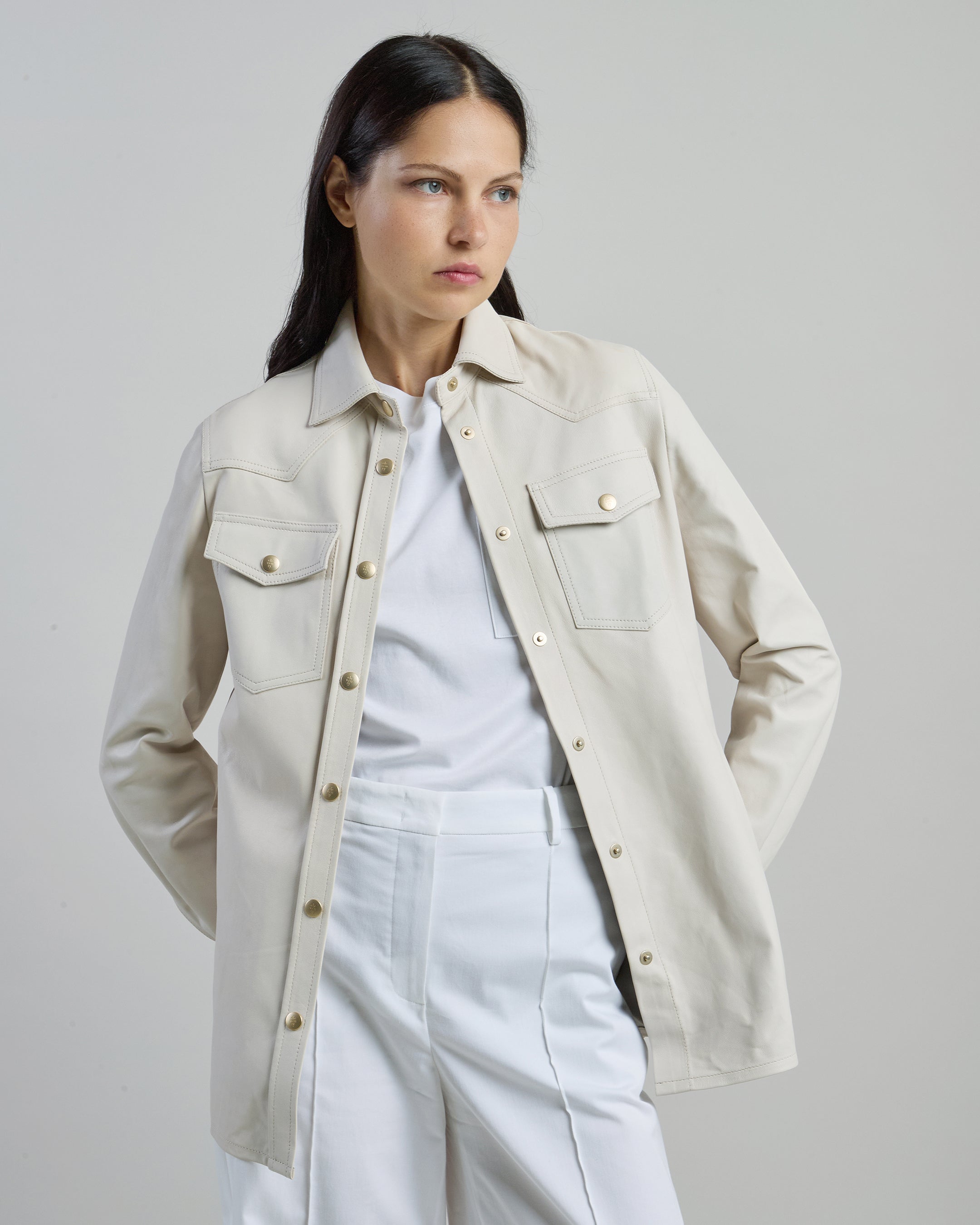 Women's Western-Style Nappa Lambskin and Suede Shirt