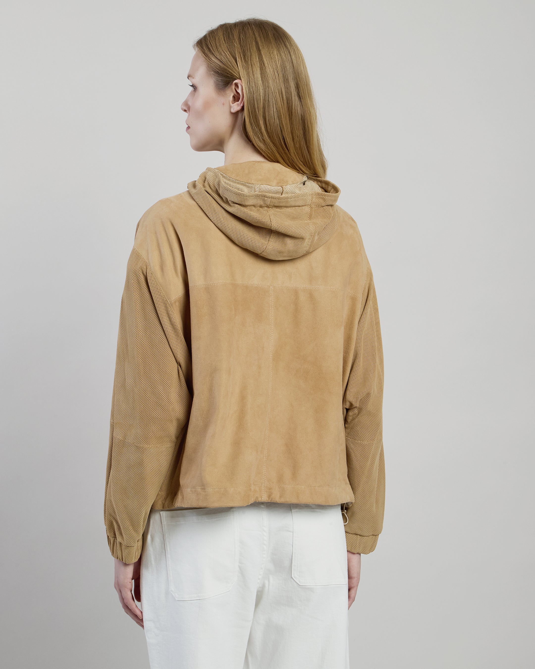 Women's Hooded Suede Leather Jacket in Lambskin