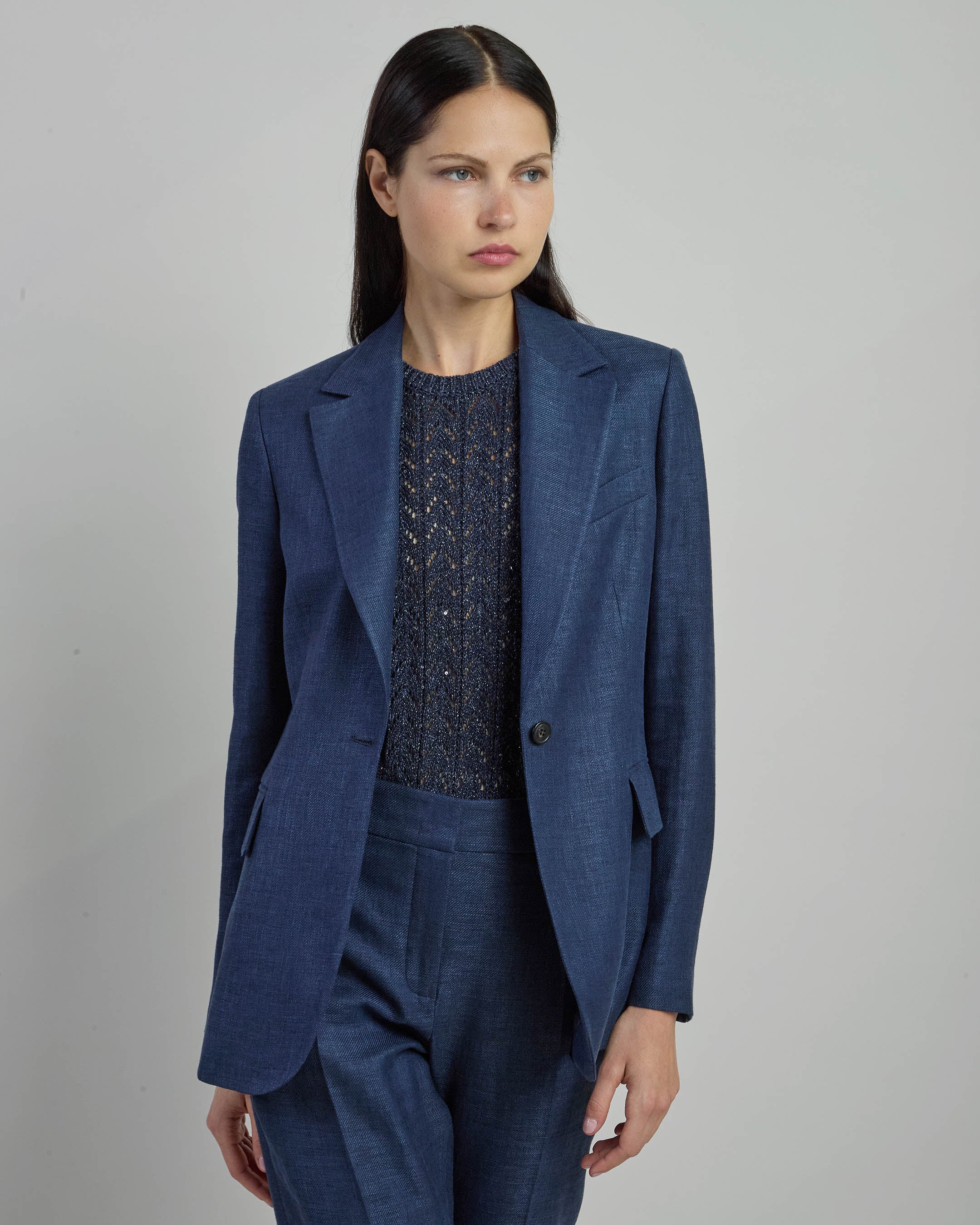 Women's Single-Breasted Linen Wool and Silk Jacket