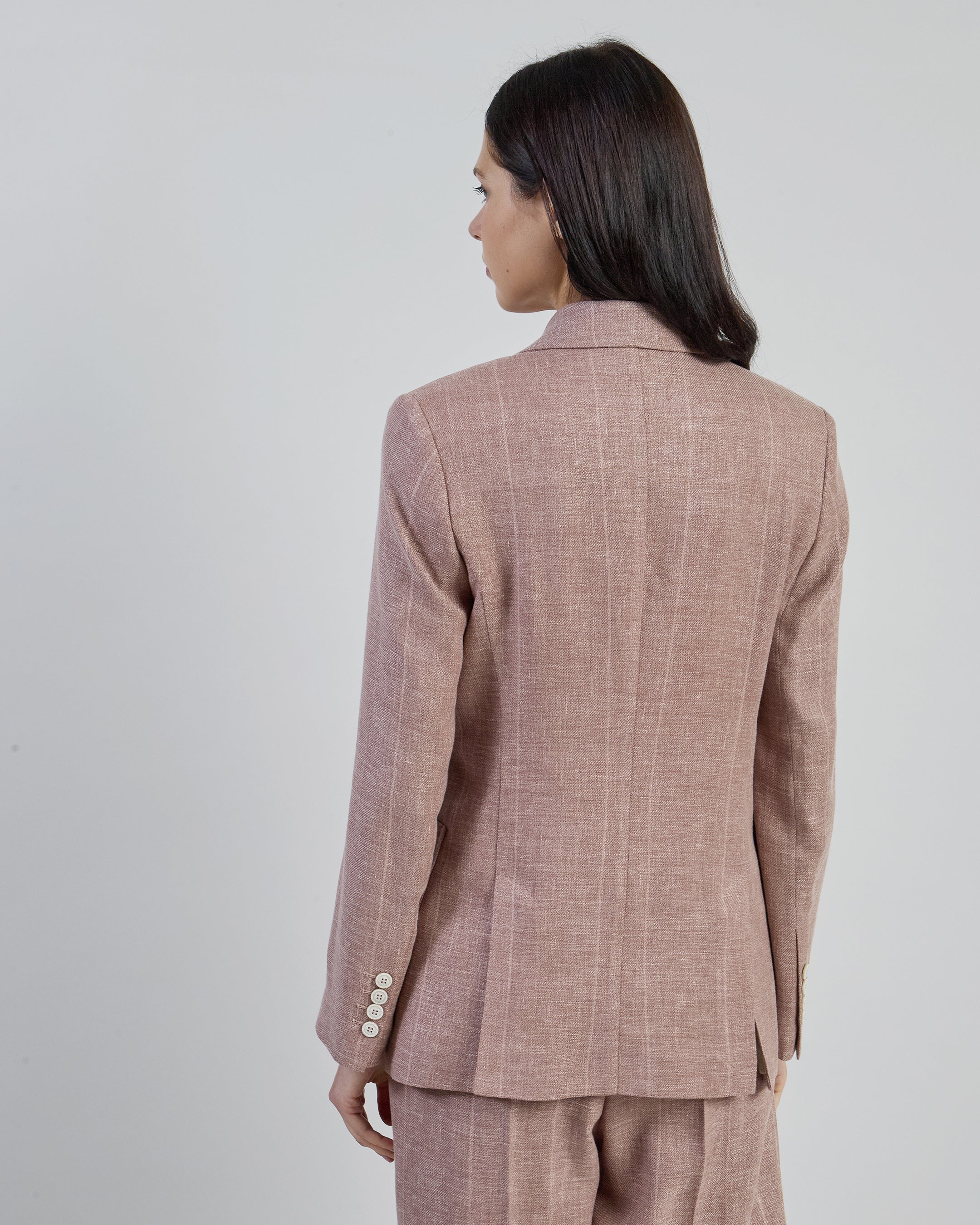 Women's Double-Breasted Linen Wool Silk Pinstripe Jacket