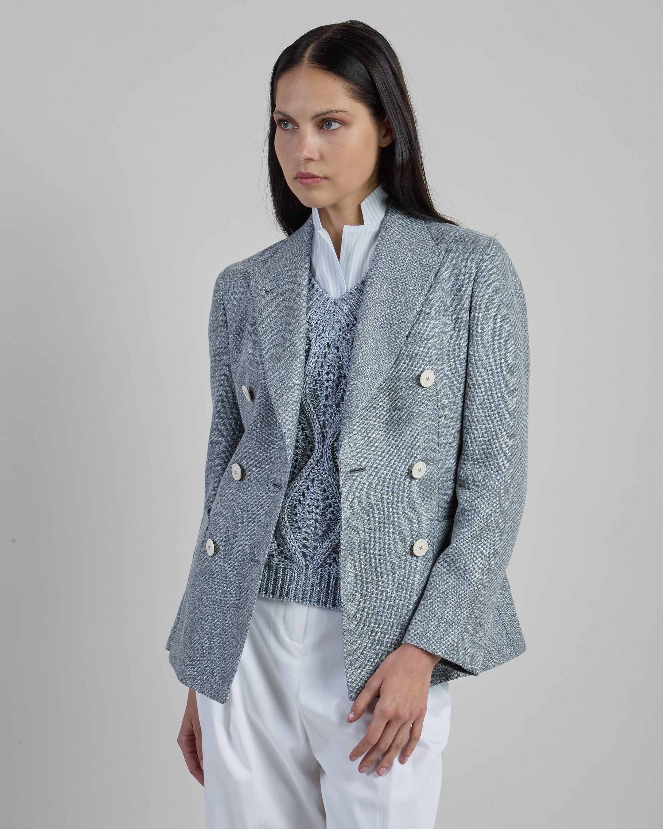 Women's Double-Breasted Silk Linen and Cotton Jacket