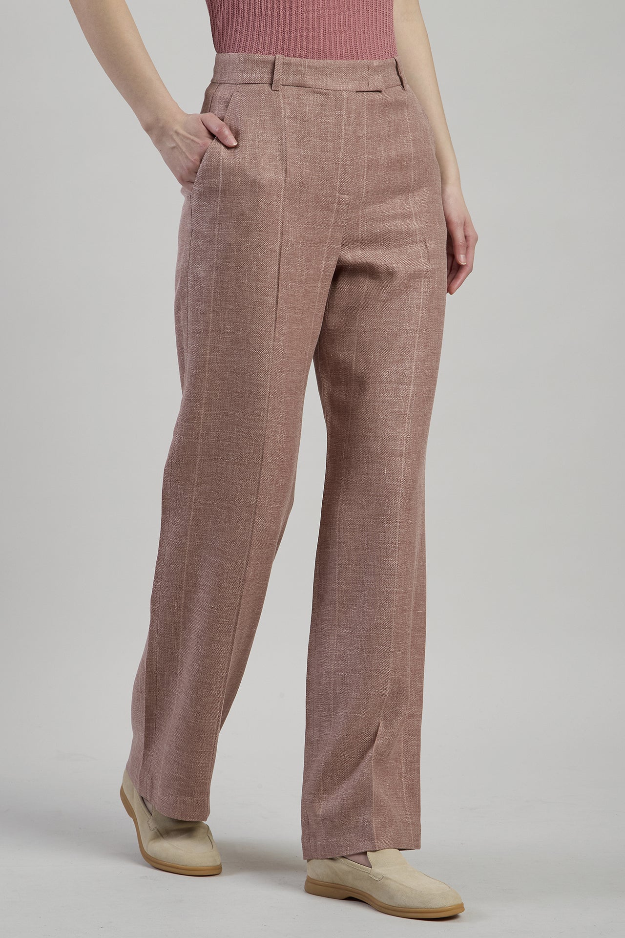 Women's Straight-Leg Linen Wool and Silk Trousers