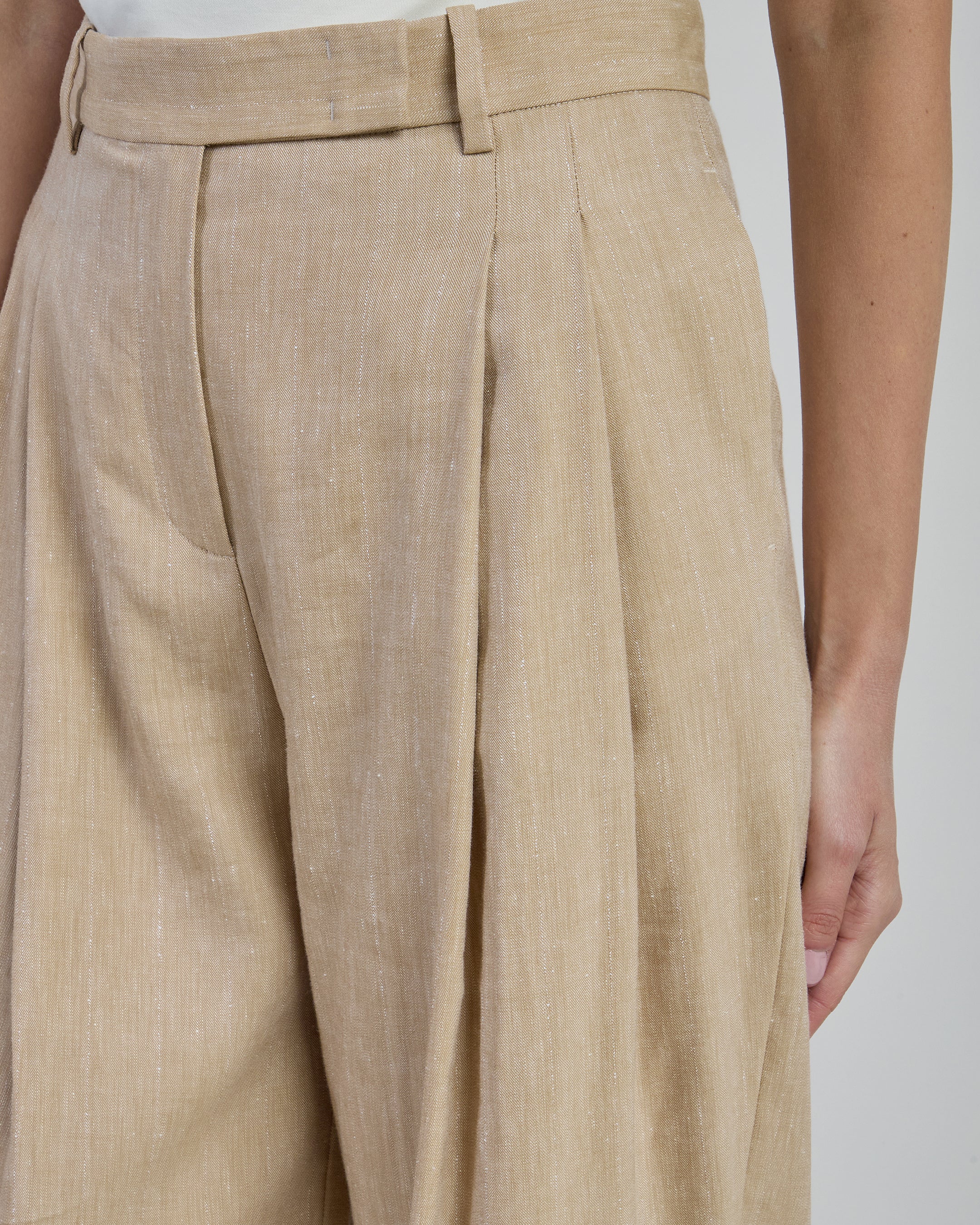 Women's Pinstripe Linen and Wool Pleated Trousers
