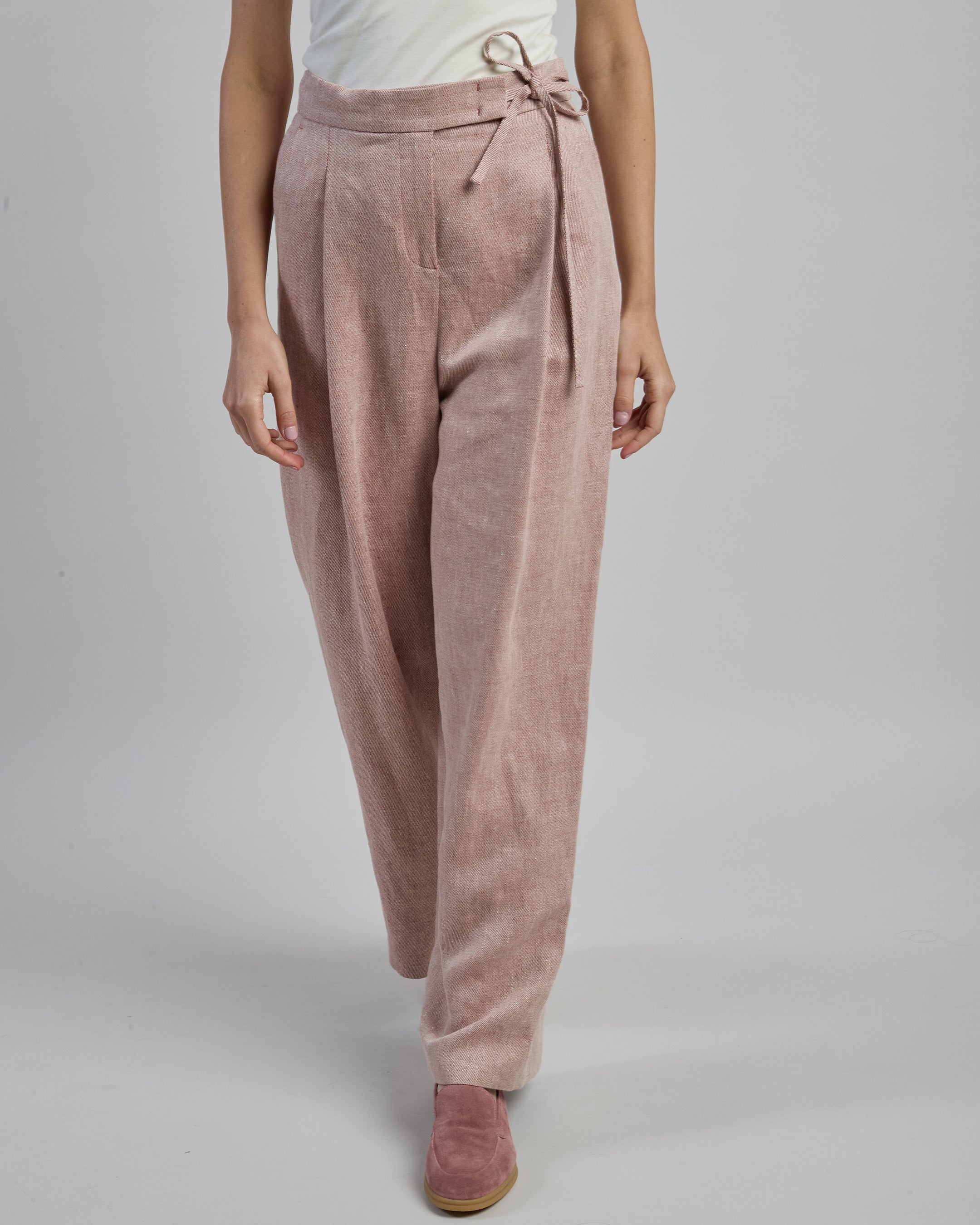 Women's Pure Linen Wide-Leg Trousers with Drawstring
