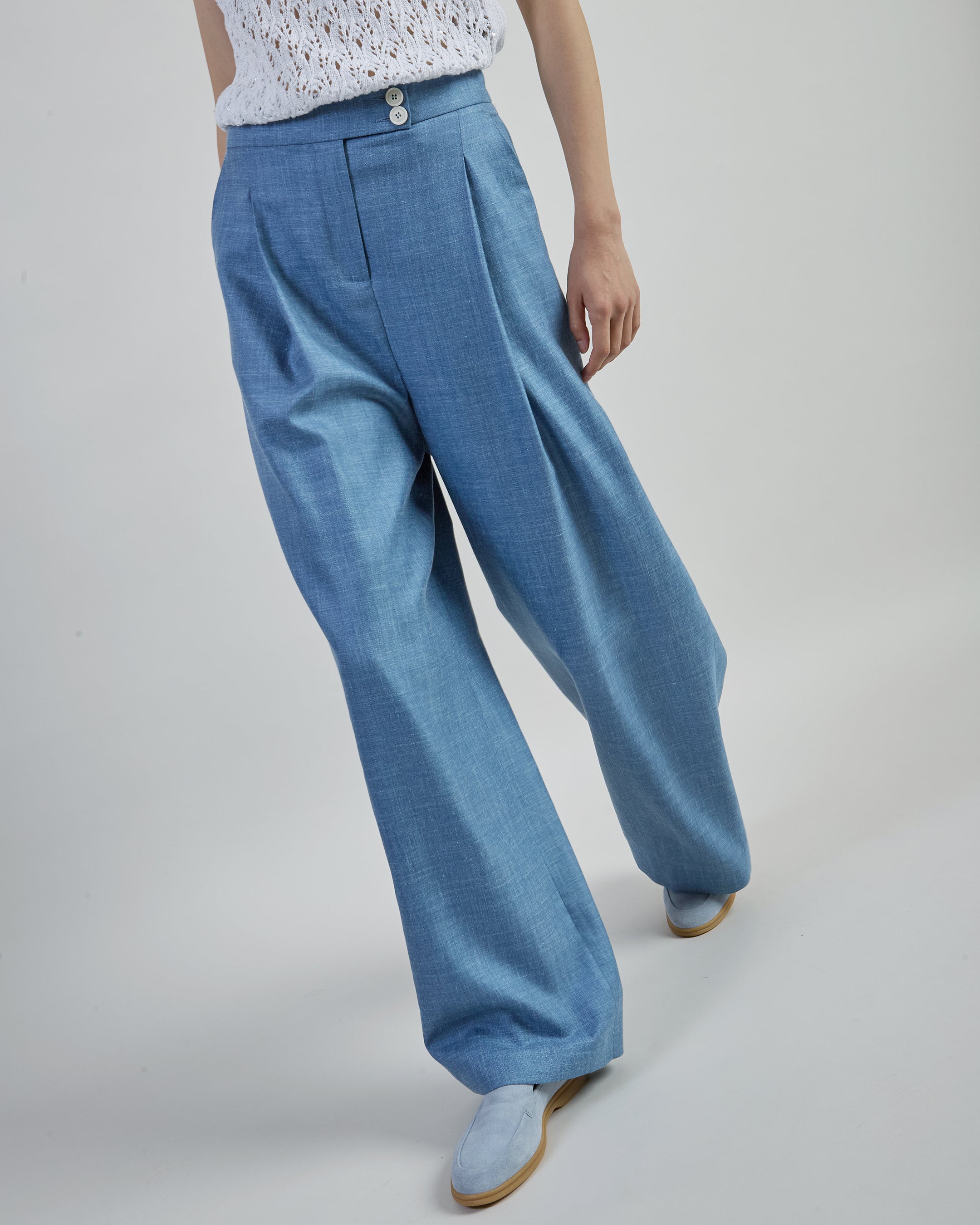 Women's Wool Silk Linen Micro Herringbone Trousers