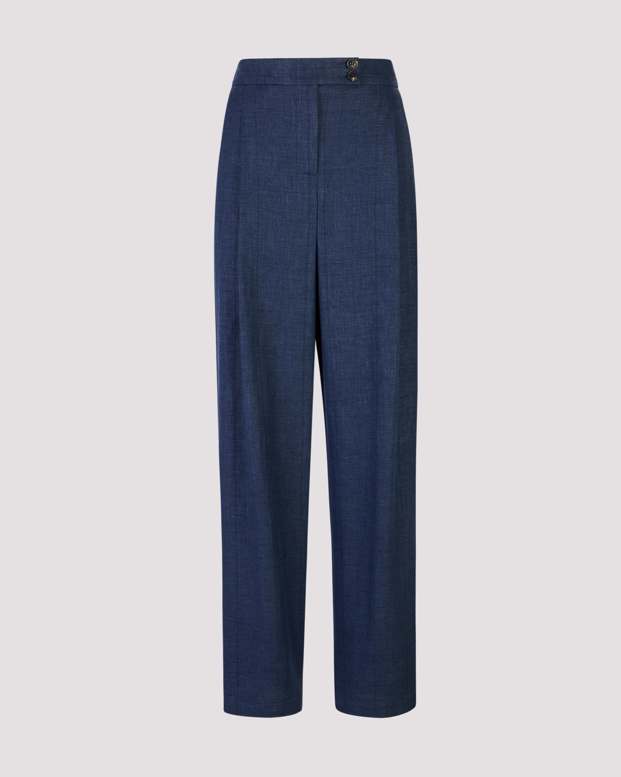Women's Pinstripe Linen Wool and Silk Wide-Leg Trousers