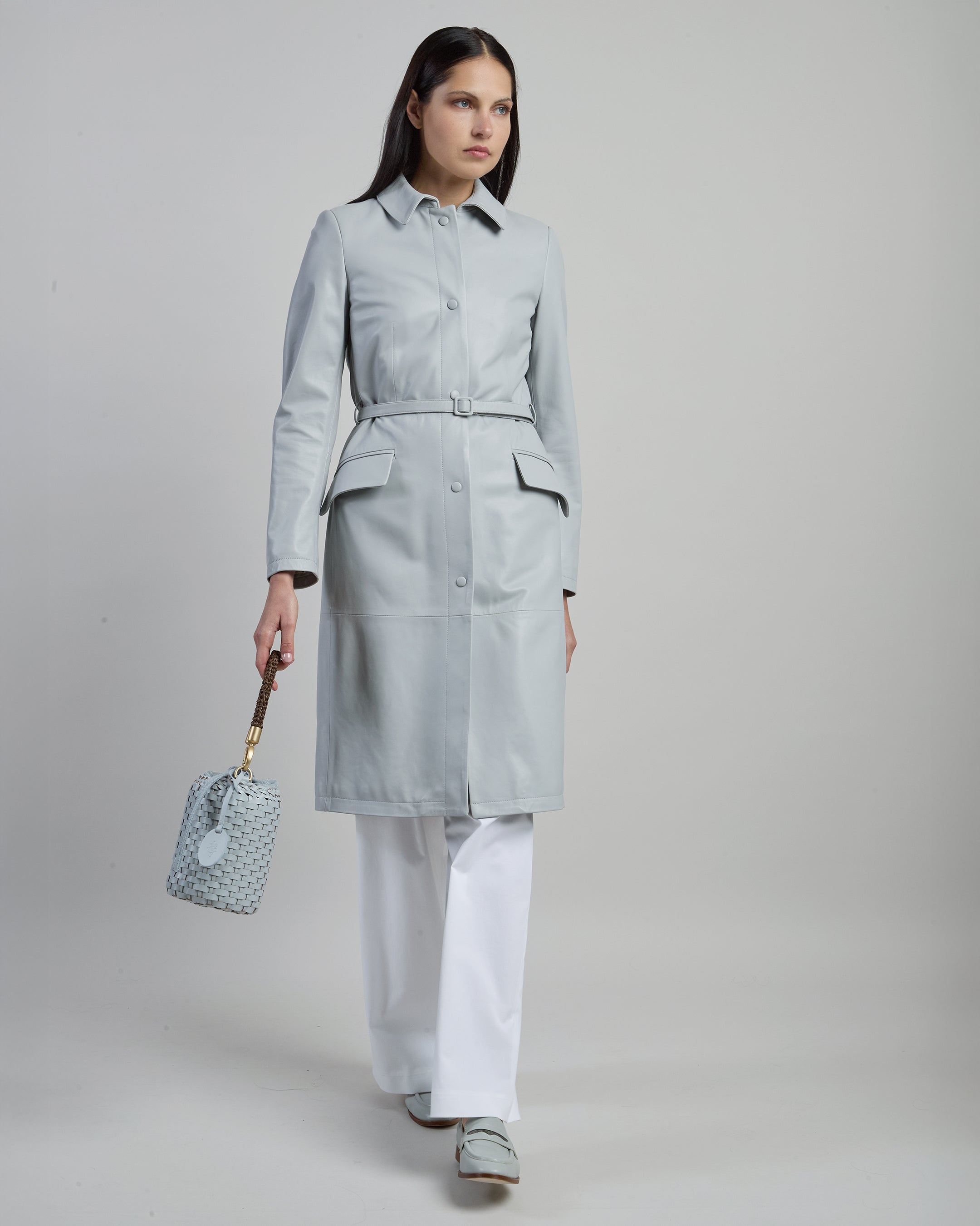 Women's Plongé Nappa Leather Duster Coat with Belt