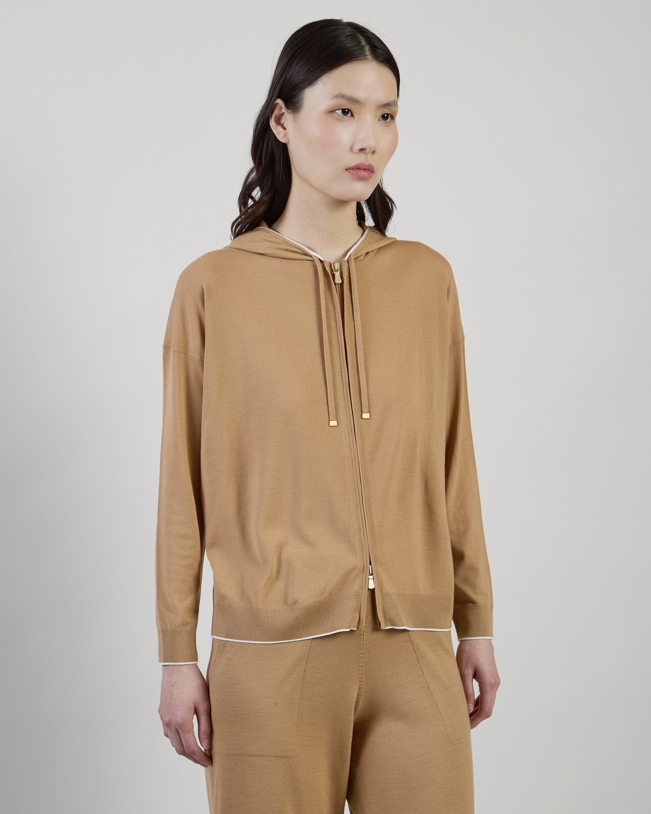 Women's 14 Micron Wool Full Zip Hooded Sweater