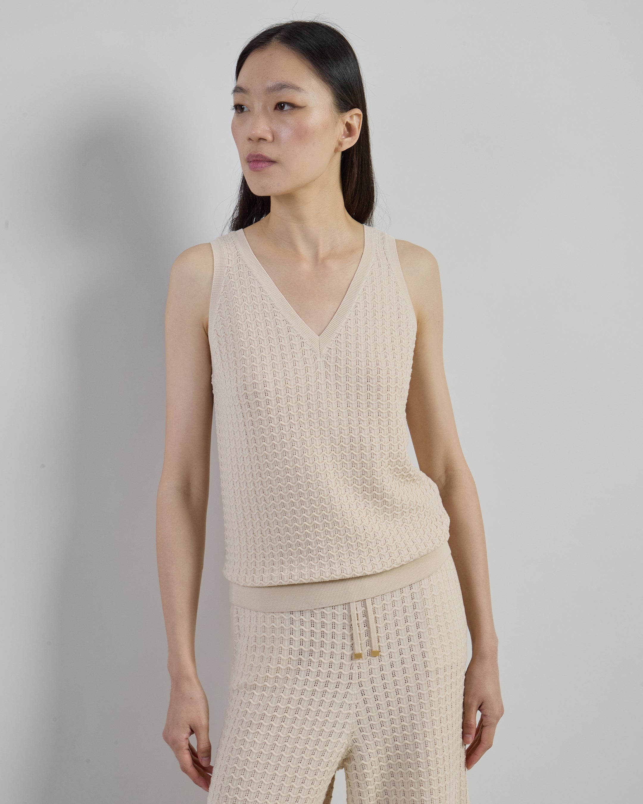 Women's 14 Micron Merino Wool Knit Top with Micro-Stitch