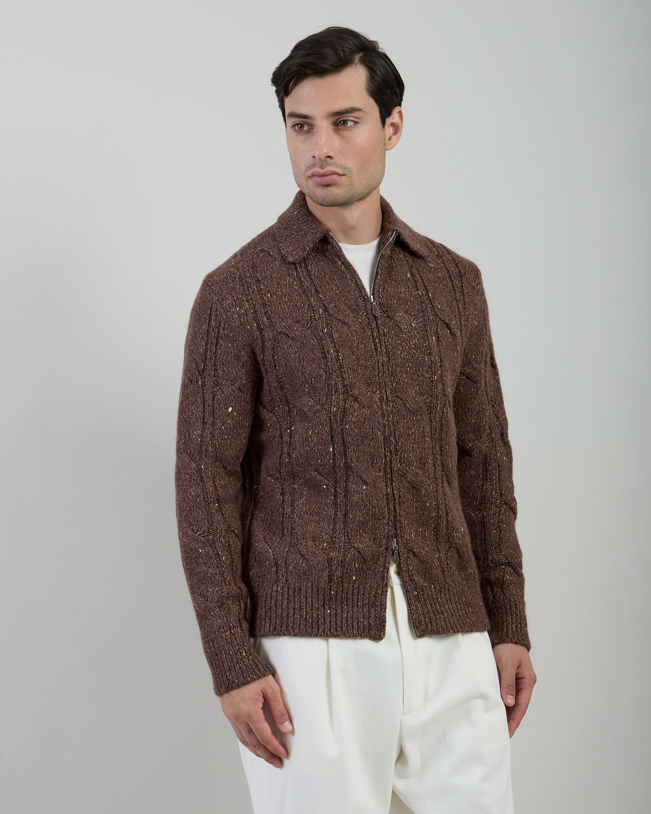 MAGLIA FULL ZIP LANA ALPACA SETA