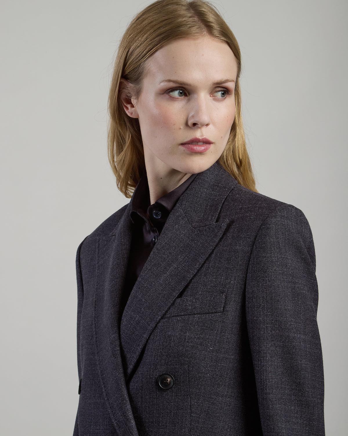 DOUBLE-BREASTED WOOL SILK JACKET