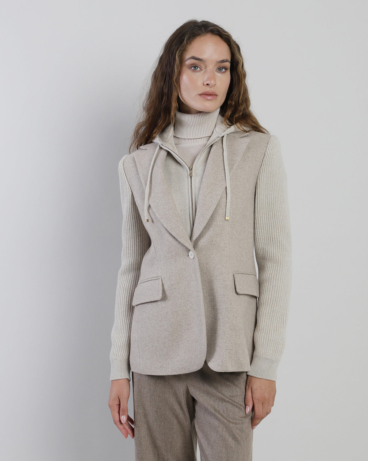 BUTTONED SILK CASHMERE SINGLE-BREASTED JACKET WITH KNIT INSERTS